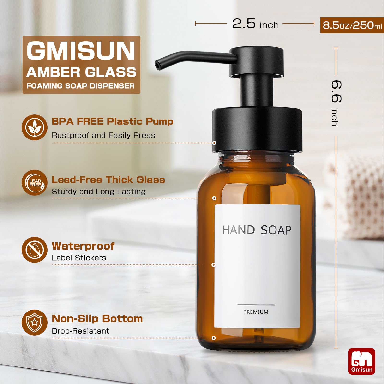 Amber Foam Soap Dispenser (2 Count)