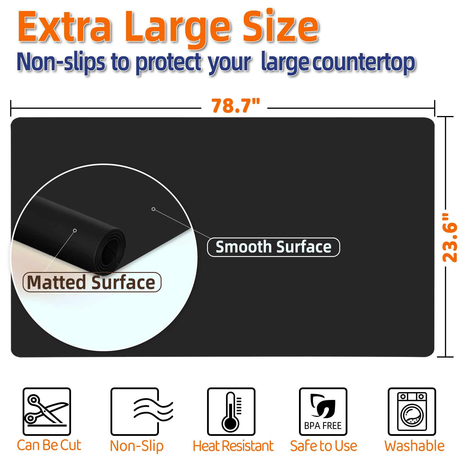 Silicone Mat 78.7”x 23.6” Heat Resistant Mats for Countertop
