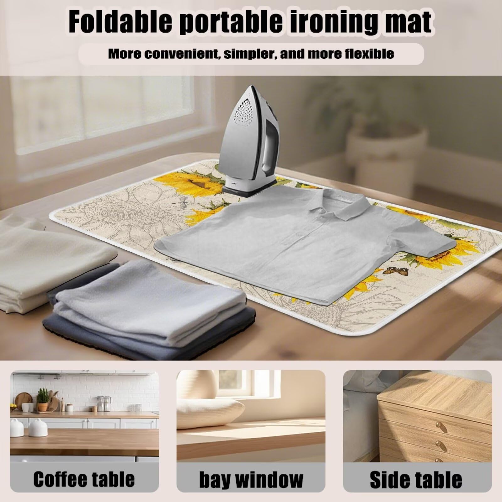 Sunflower Ironing Mat Pad for Table Portable Travel Iron Blanket Vintage Ironing Board Covers Tribal Pressing Mat Heat Press Pads 32x16 Inches