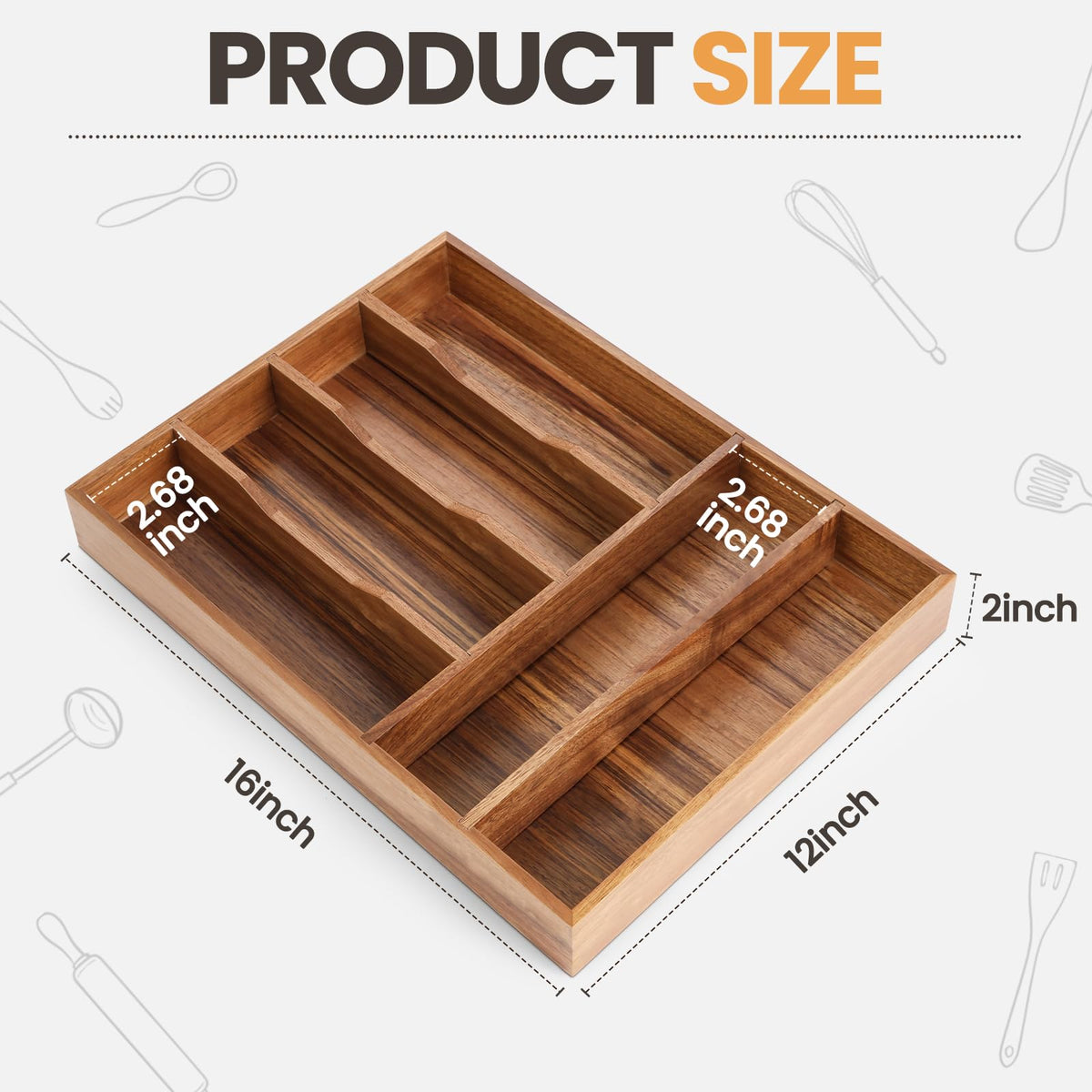 Acacia Wood Silverware Drawer Organizer