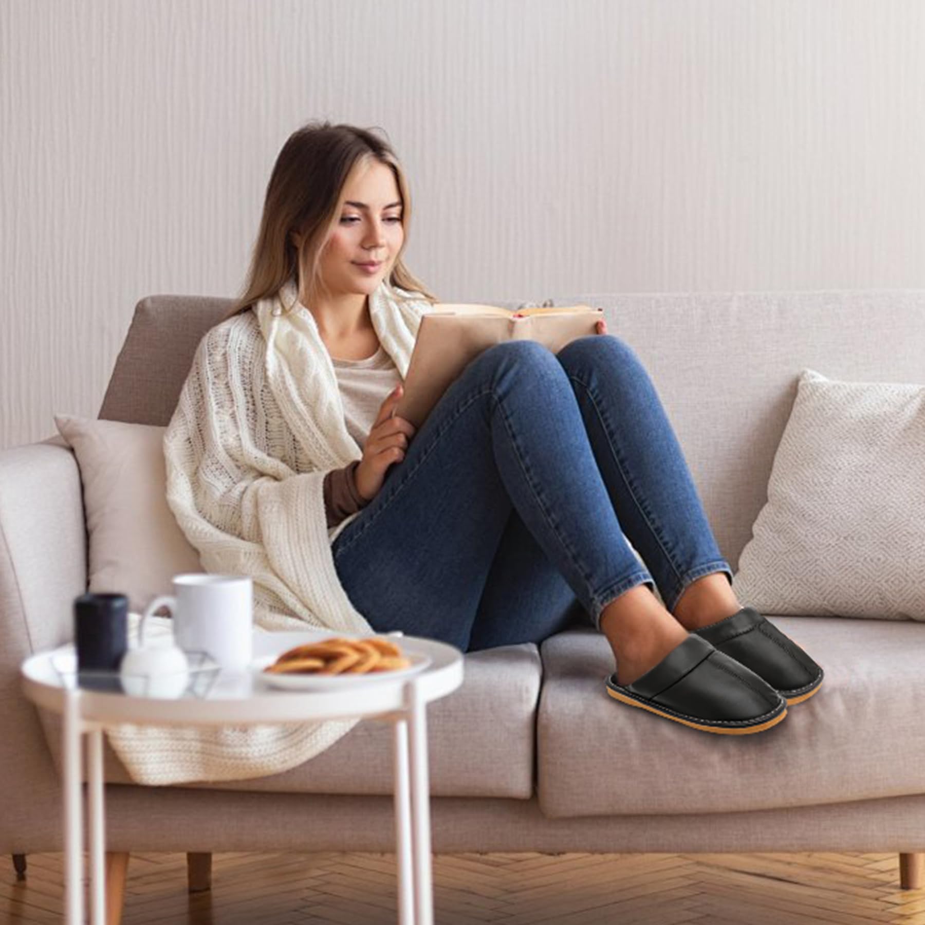 Genuine Leather Slippers for Women Men