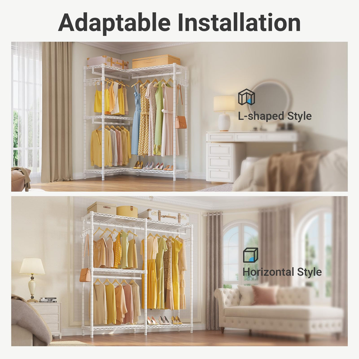 L4 Corner Clothes Rack Heavy Duty Closet for Hanging Clothes