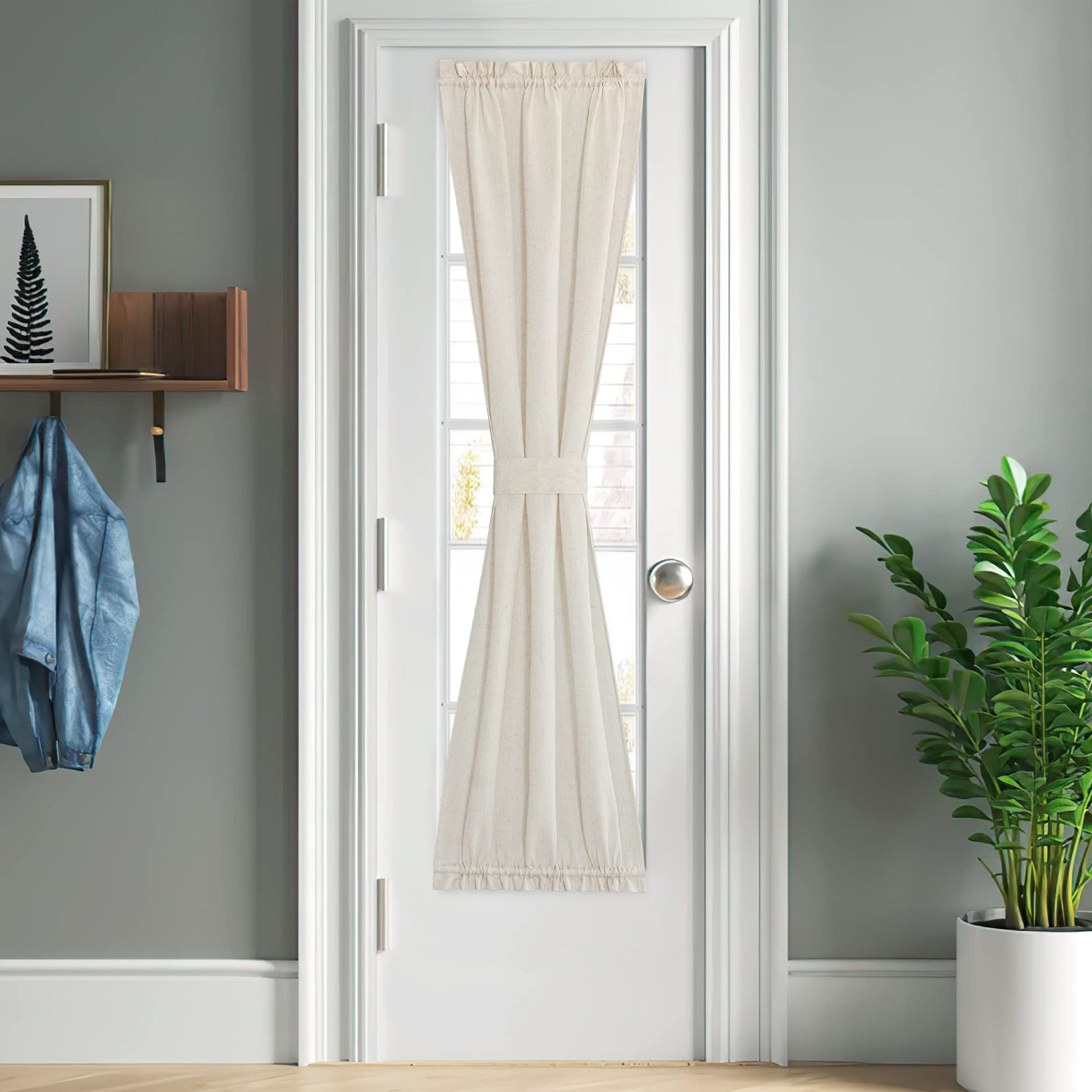 Natural Kitchen Sheer Door Window Curtain 26 x 72 inches Long