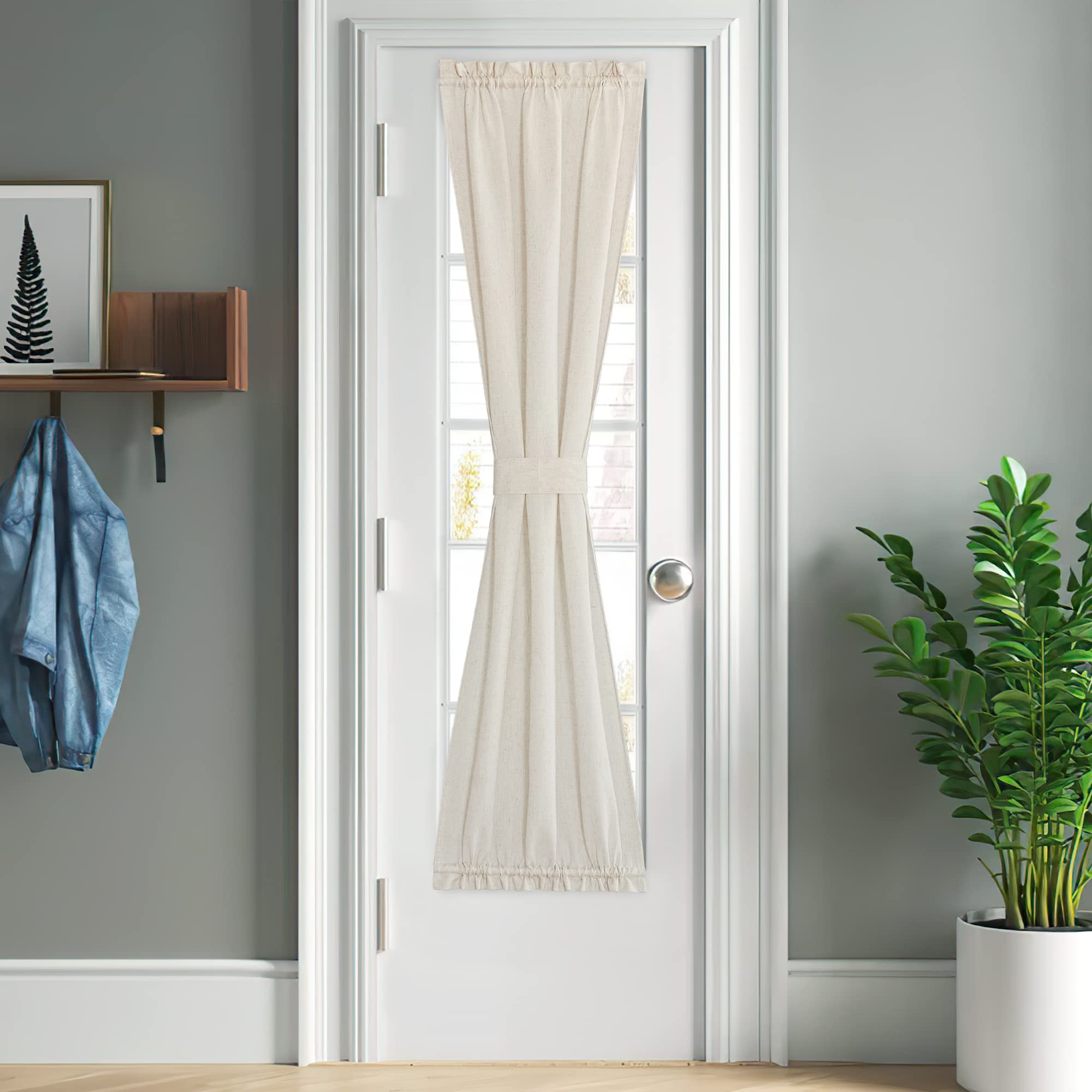 Natural Kitchen Sheer Door Window Curtain 26 x 72 inches Long