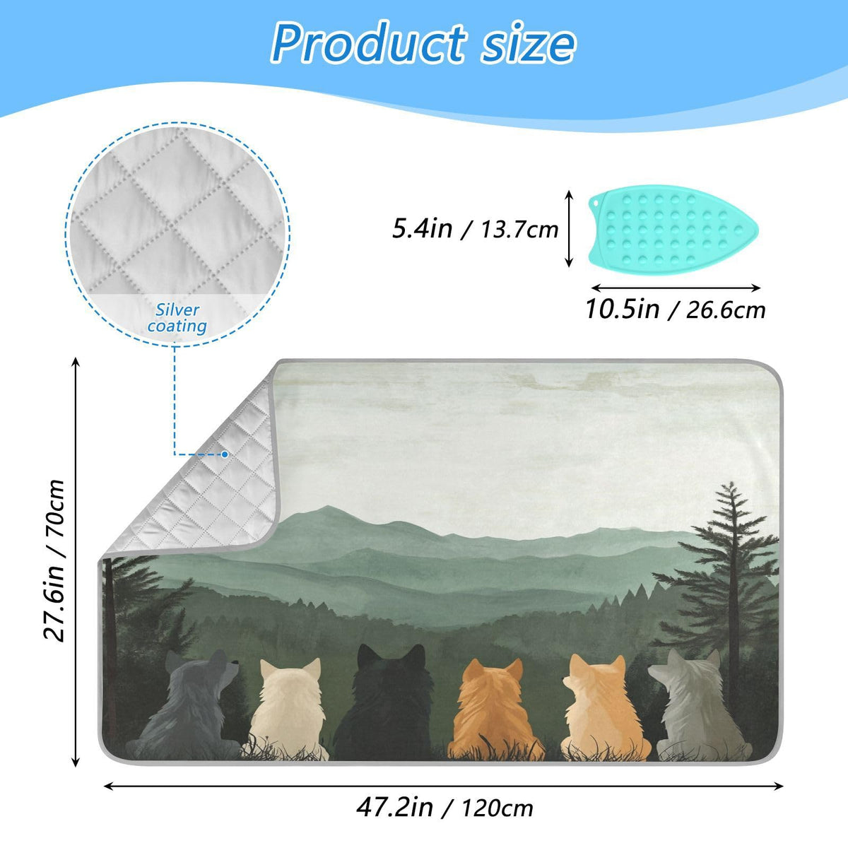 Cute Wolves Back and Green Mountain Ironing Mat Thickened Ironing Blanket Travel Portable Double