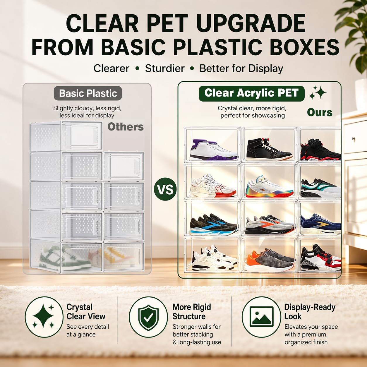 12 Pack Clear Acrylic Shoe Sneaker Boxes Fits Size 13 (12 Count)