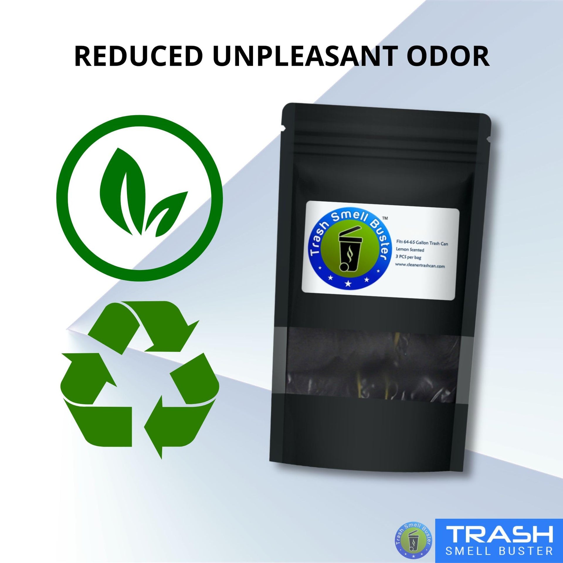 Trash Can Smell Eliminator Cover Odor Eliminating Bag Lemon Scented Durable Chemical Free 64 Gallon 3 Pack (3 Count)