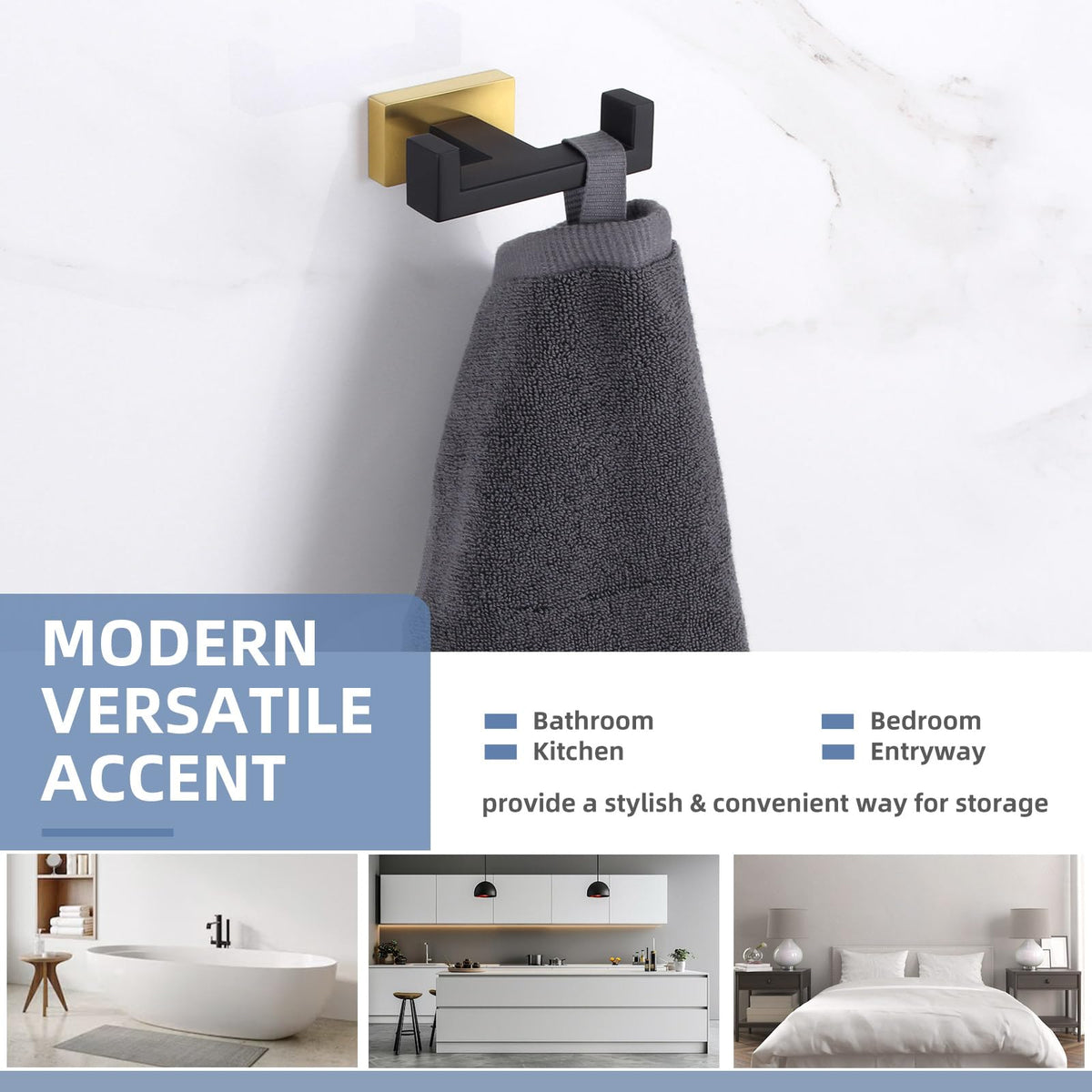 Double Towel Hook Black and Gold