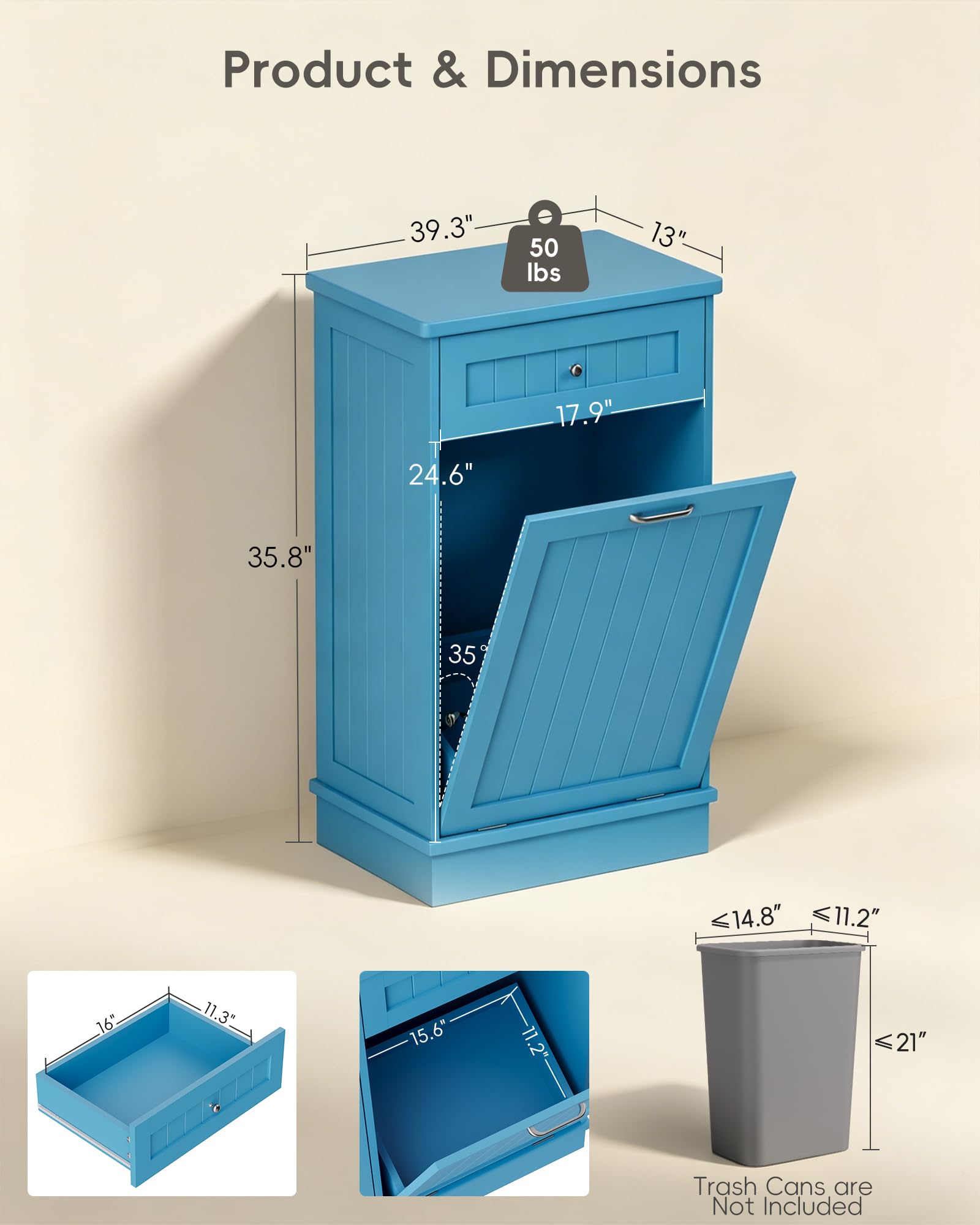 10 Gallon Tilt Out Trash Cabinet with Big Storage Drawer