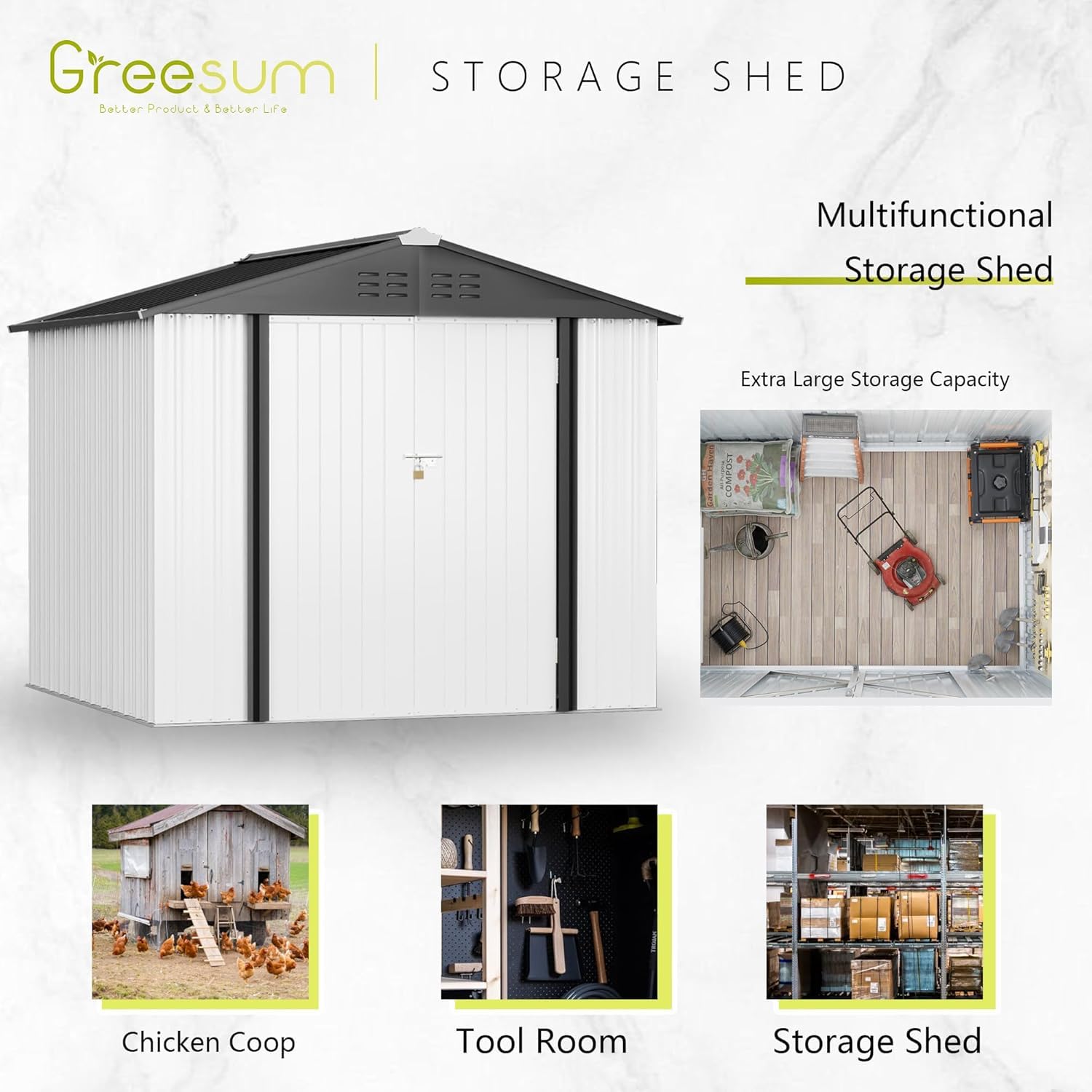 8x6FT Outdoor Storage Shed Utility Tool Shed