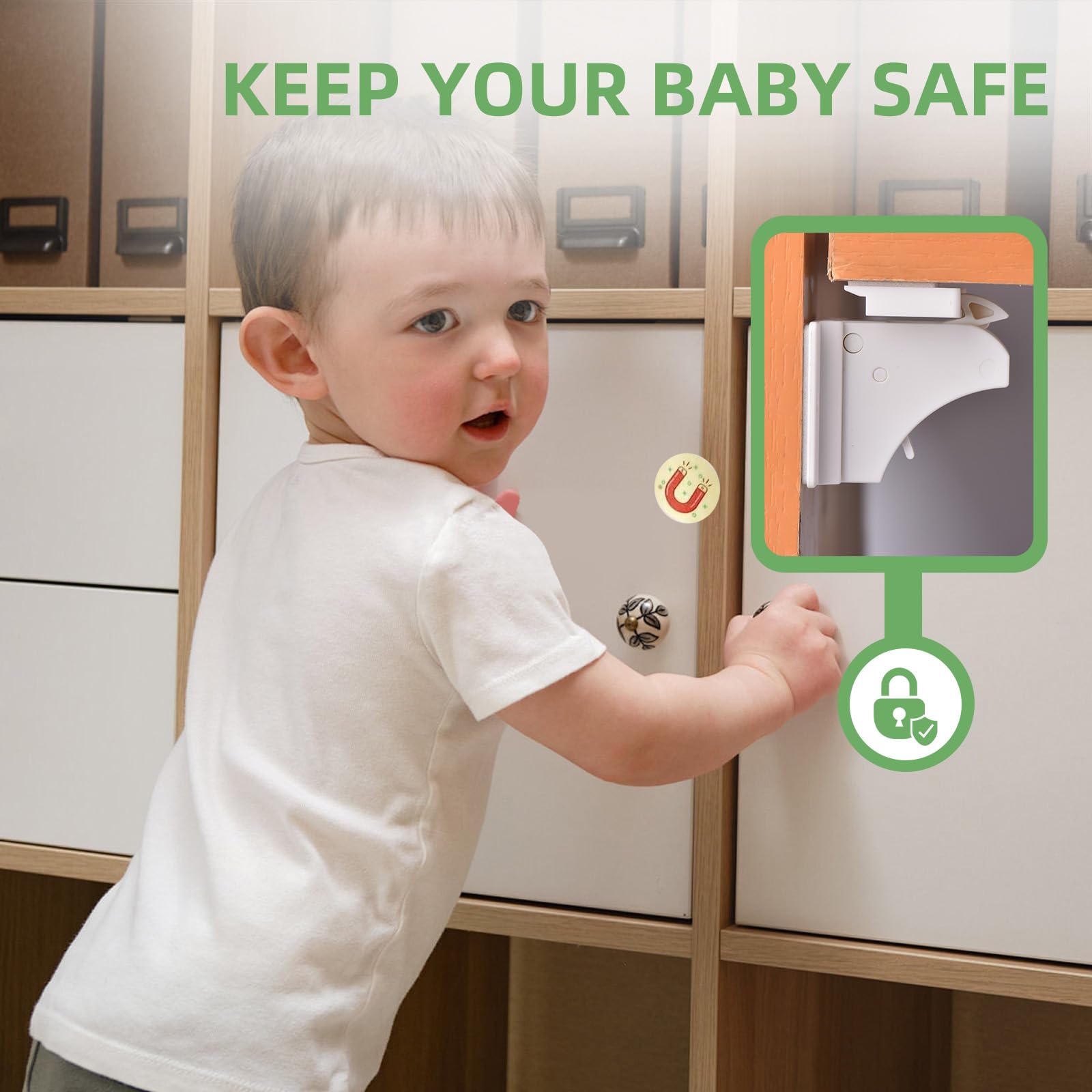 10 Pack Vkania Magnetic Cabinet Locks Baby Proofing (10 Count)