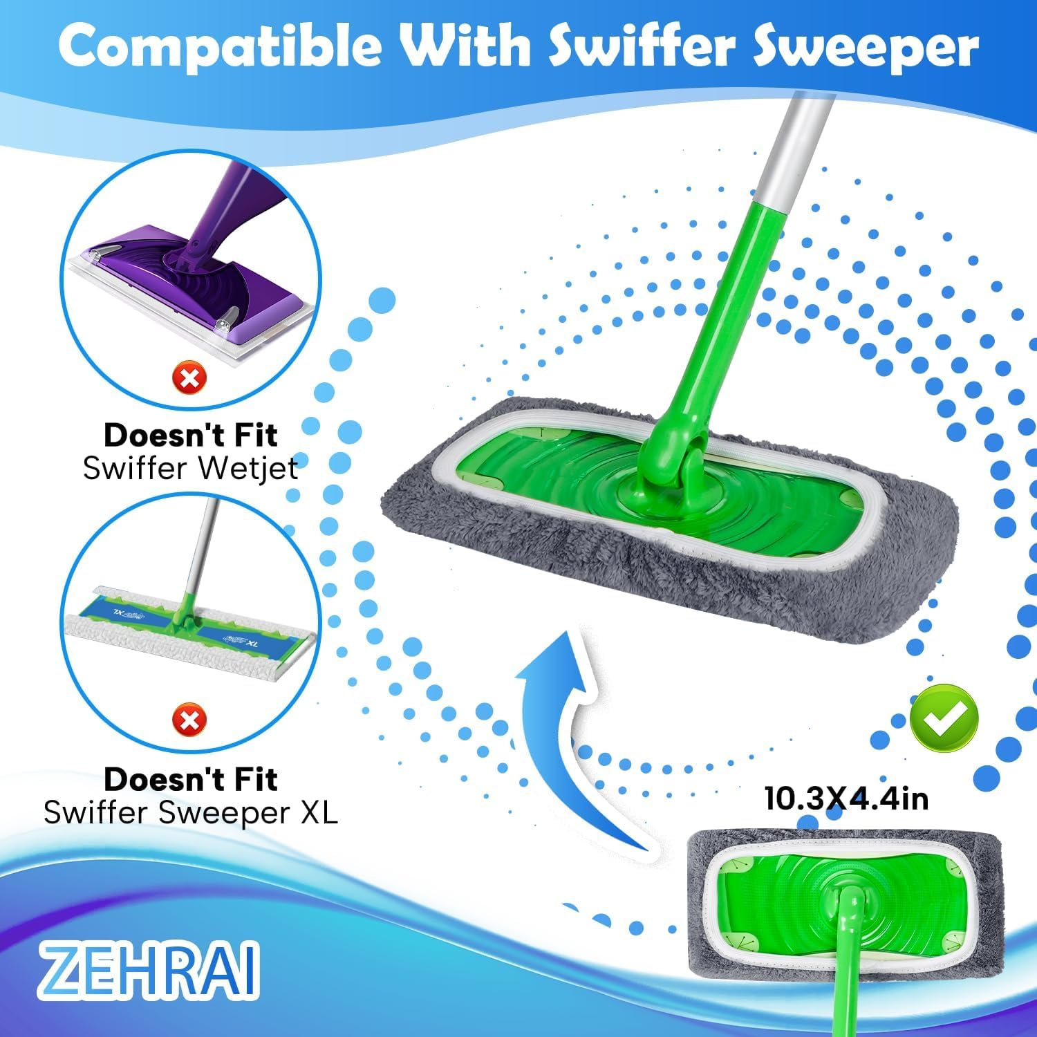 6 Pack Reusable Microfiber Mop Pads Compatible with Swiffer Sweeper Mop (6 Count)