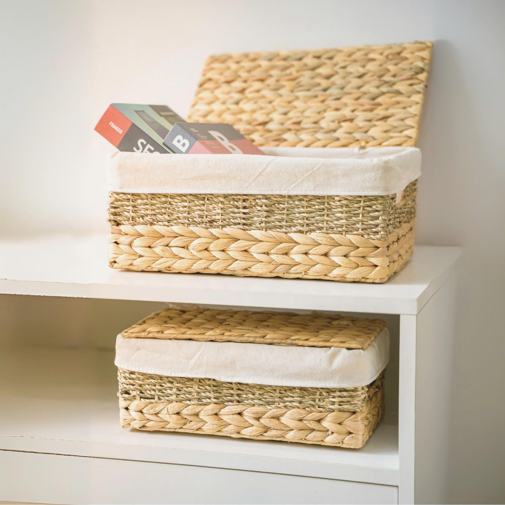 Wicker Storage Baskets with Lid and Lining (2 Count)