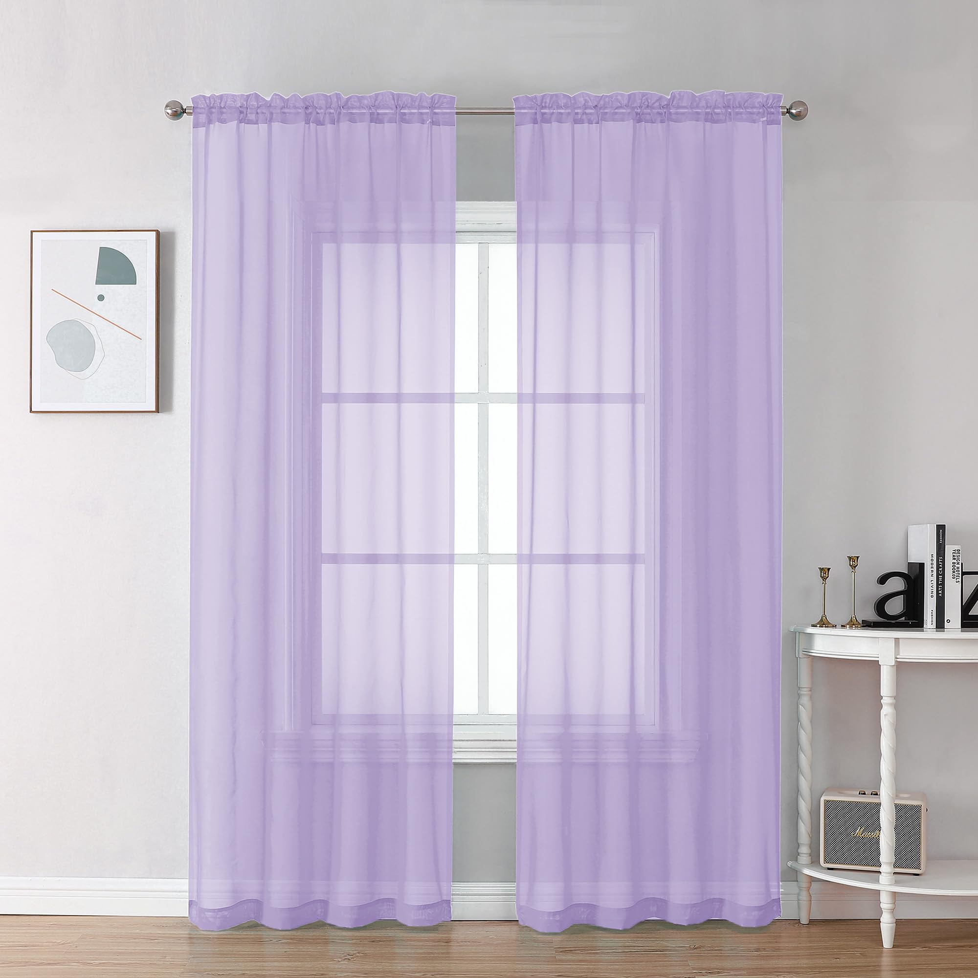 Lilac Sheer Curtains 72 Inch Length 2 Panels (2 Count)