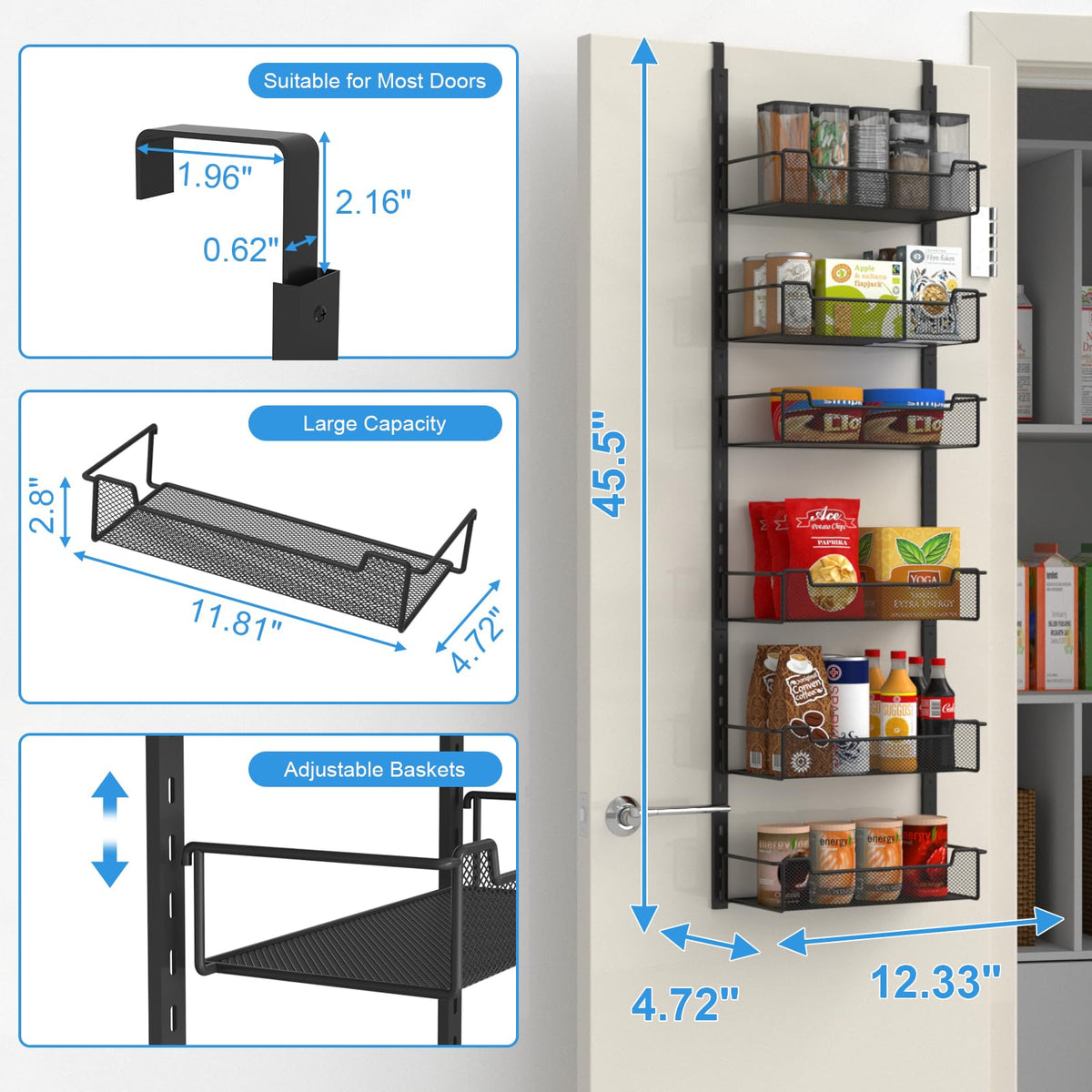 12.3" W Narrow Over the Door Pantry Organizer