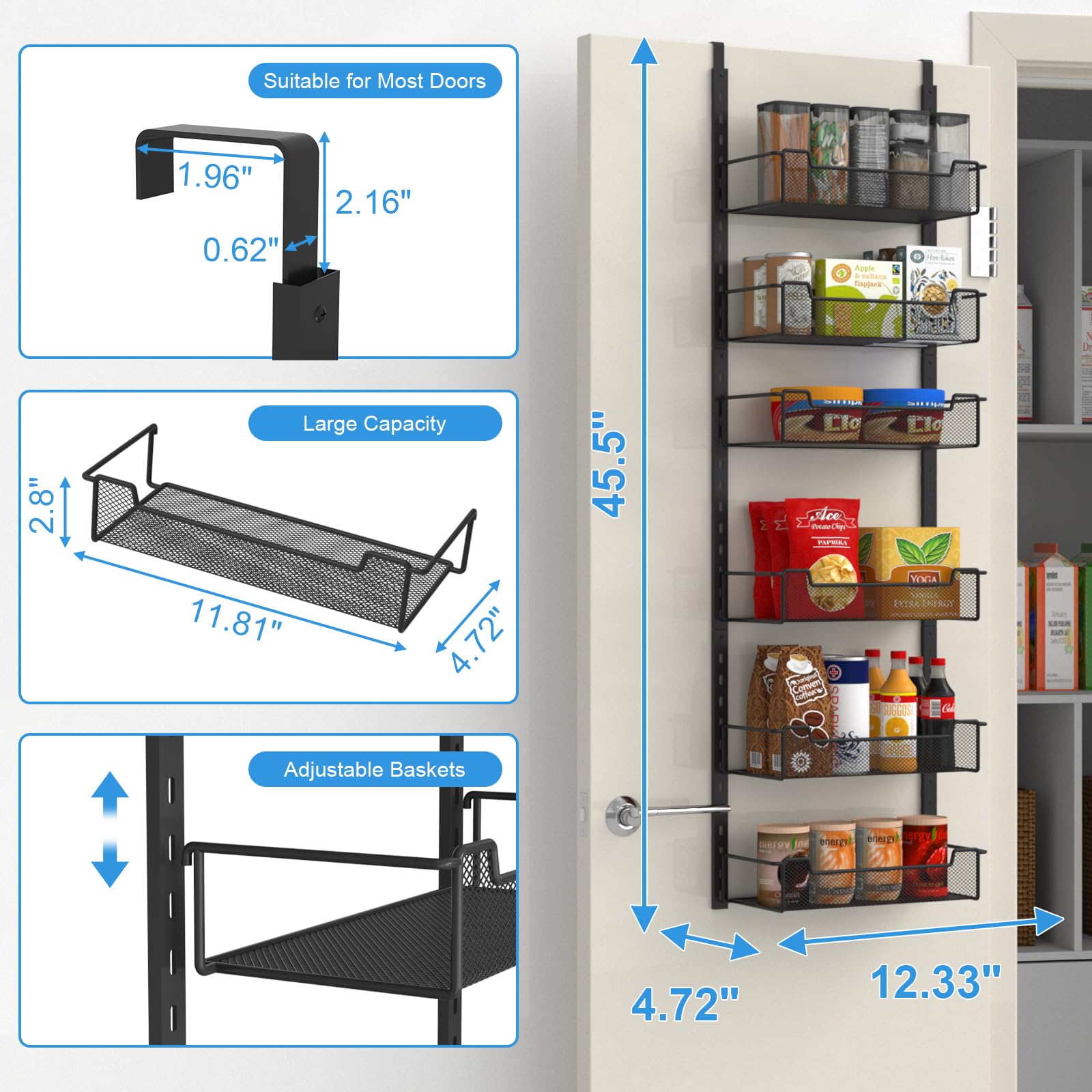 12.3" W Narrow Over the Door Pantry Organizer