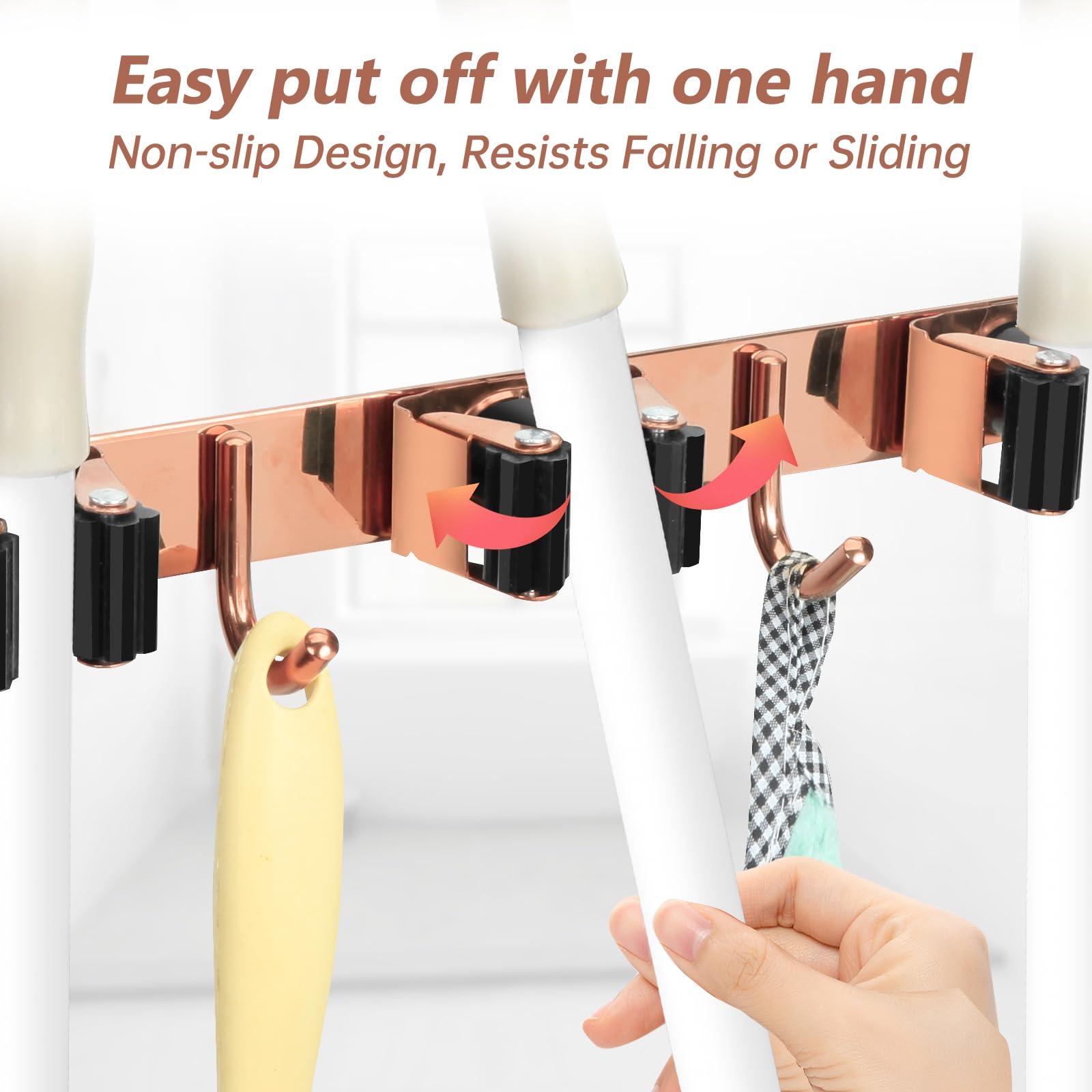 3 Racks and 4 Heavy Duty Hooks Mop and Broom Holder Wall Mount