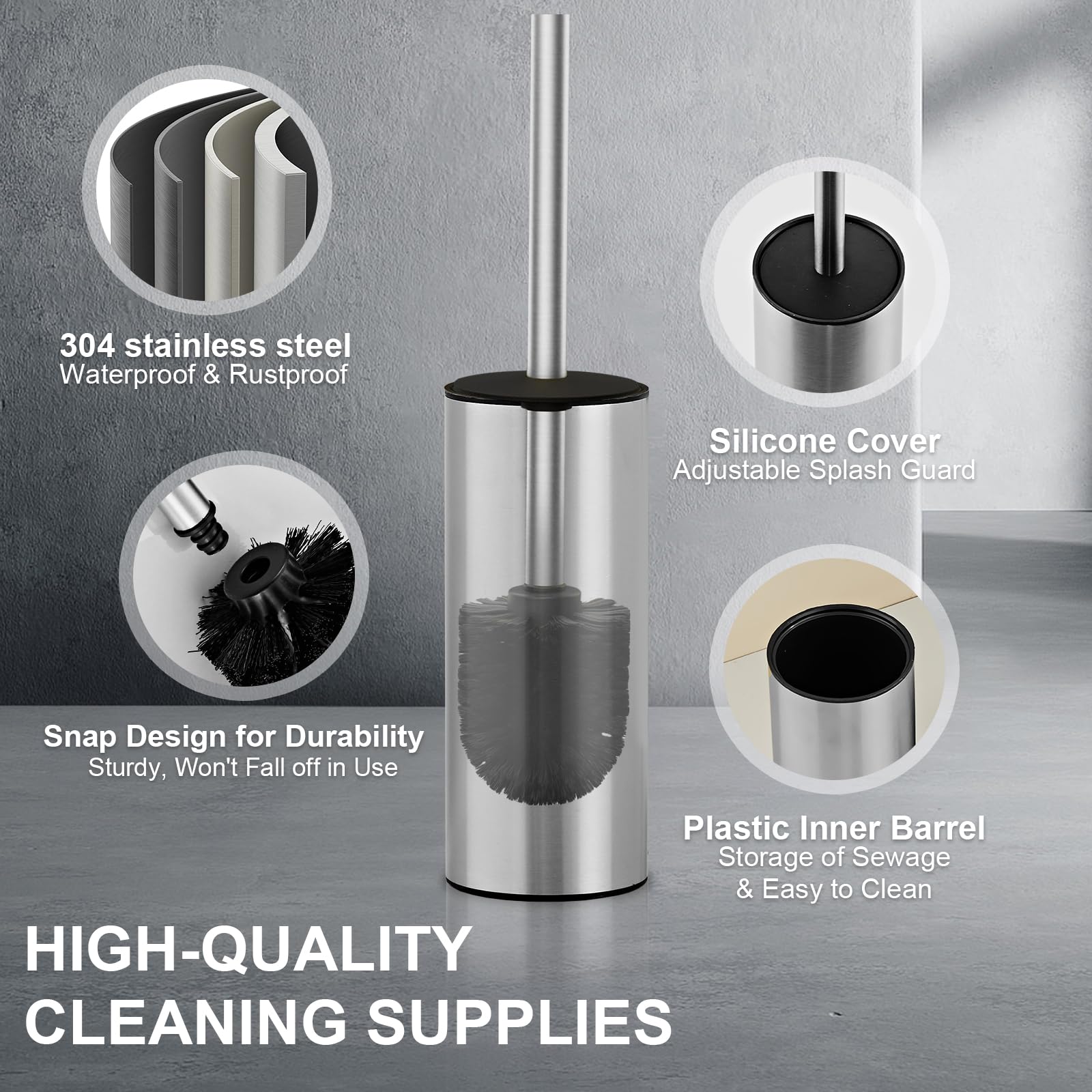04 Stainless Steel Toilet Bowl Cleaner Brush and Holder Set