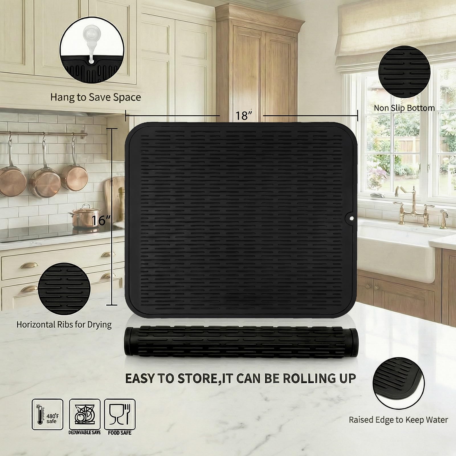 Silicone Dish Drying Mat for Multiple Usage