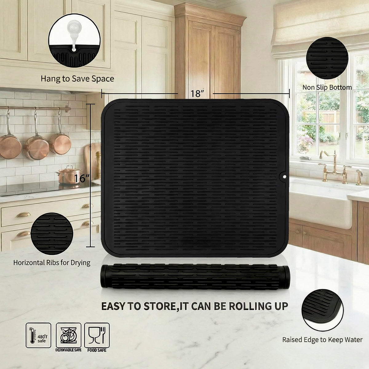 Silicone Dish Drying Mat for Multiple Usage