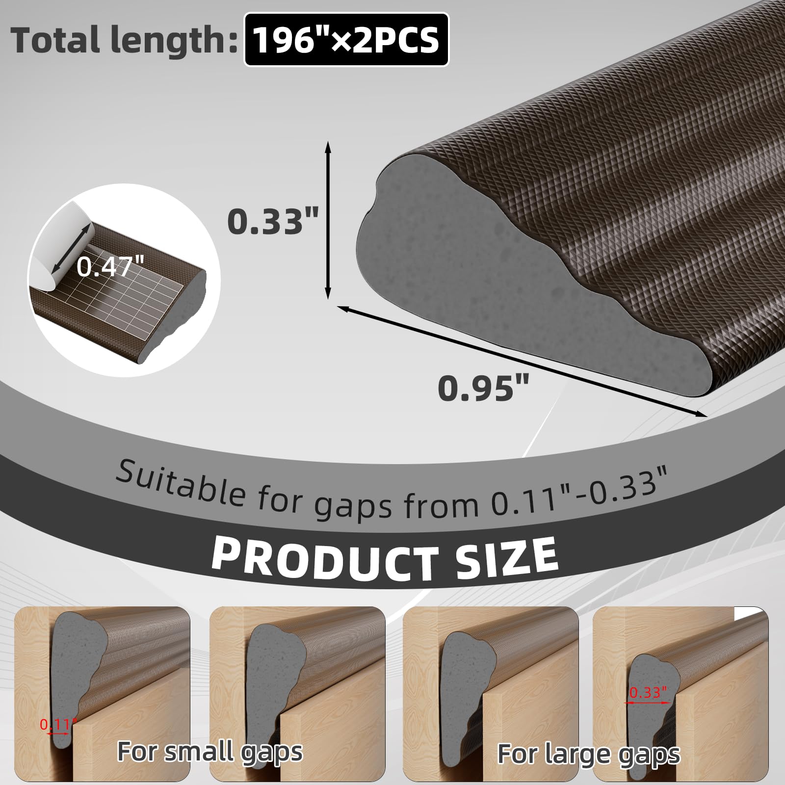 2Pcs×196" Wedge Weather Stripping Door Seal for Door Frame & Window (2 Count)