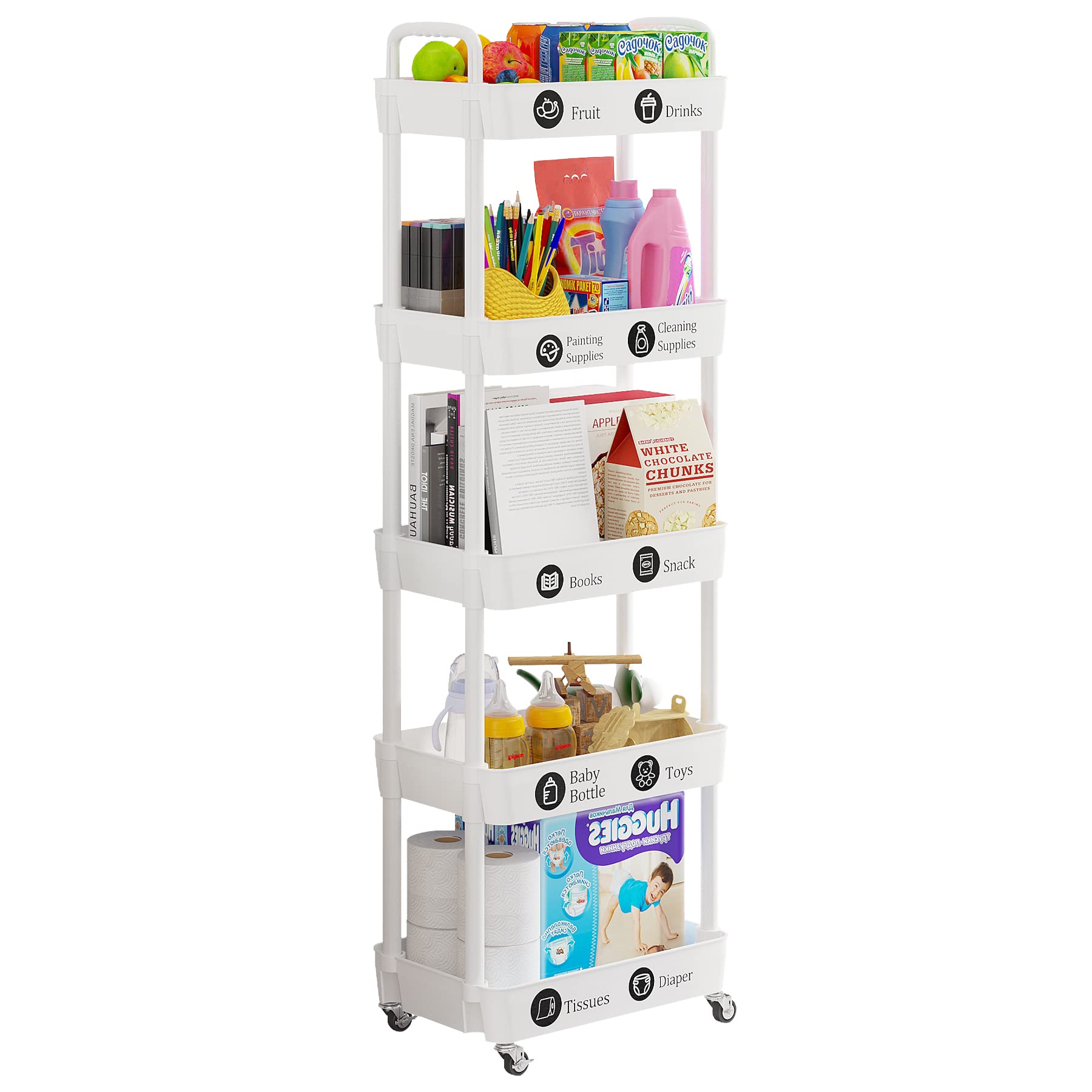 5 Tier Rolling Cart with Wheels (5 Count)