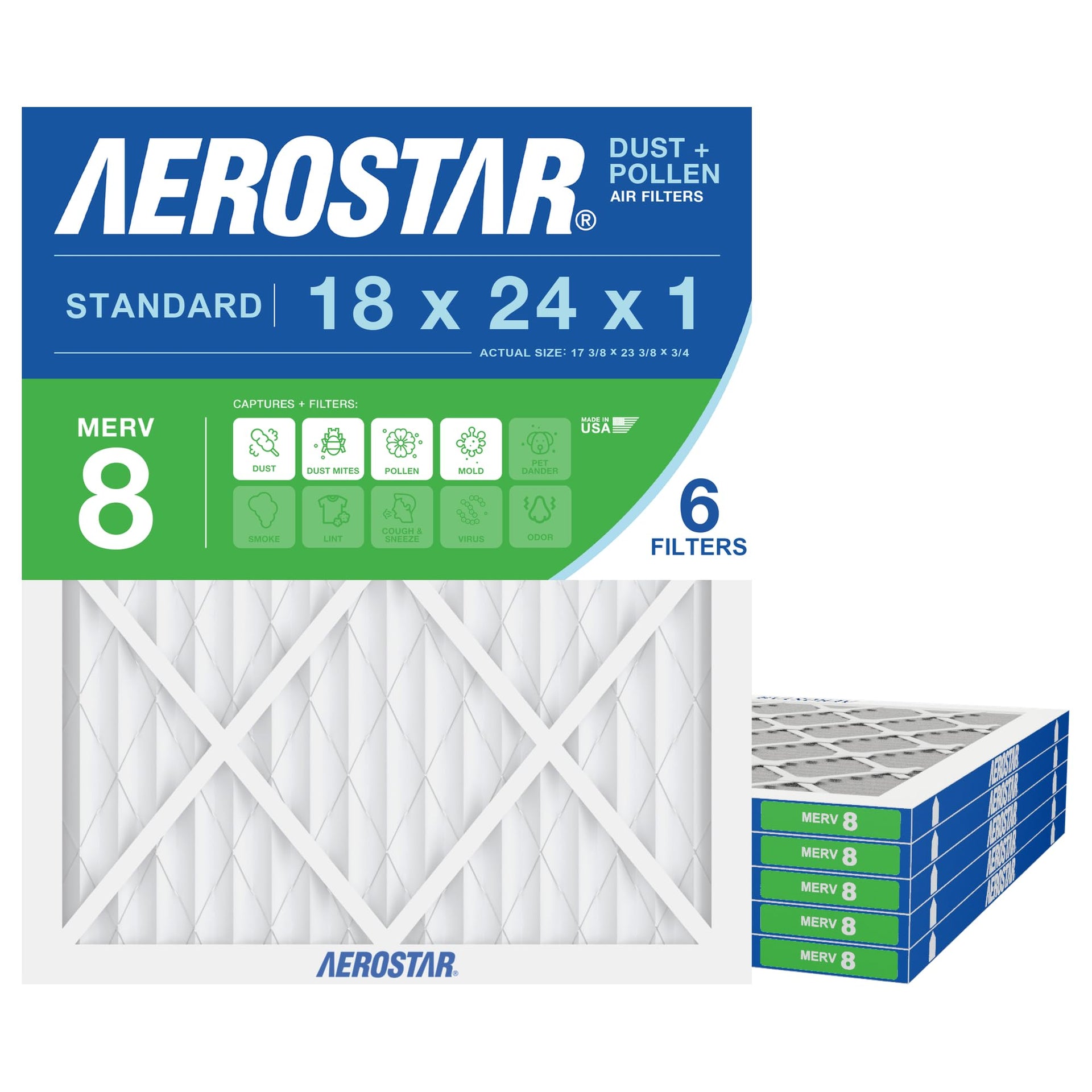 Air Filter 18x24x1 MERV 8 AC Filter (6 Count)