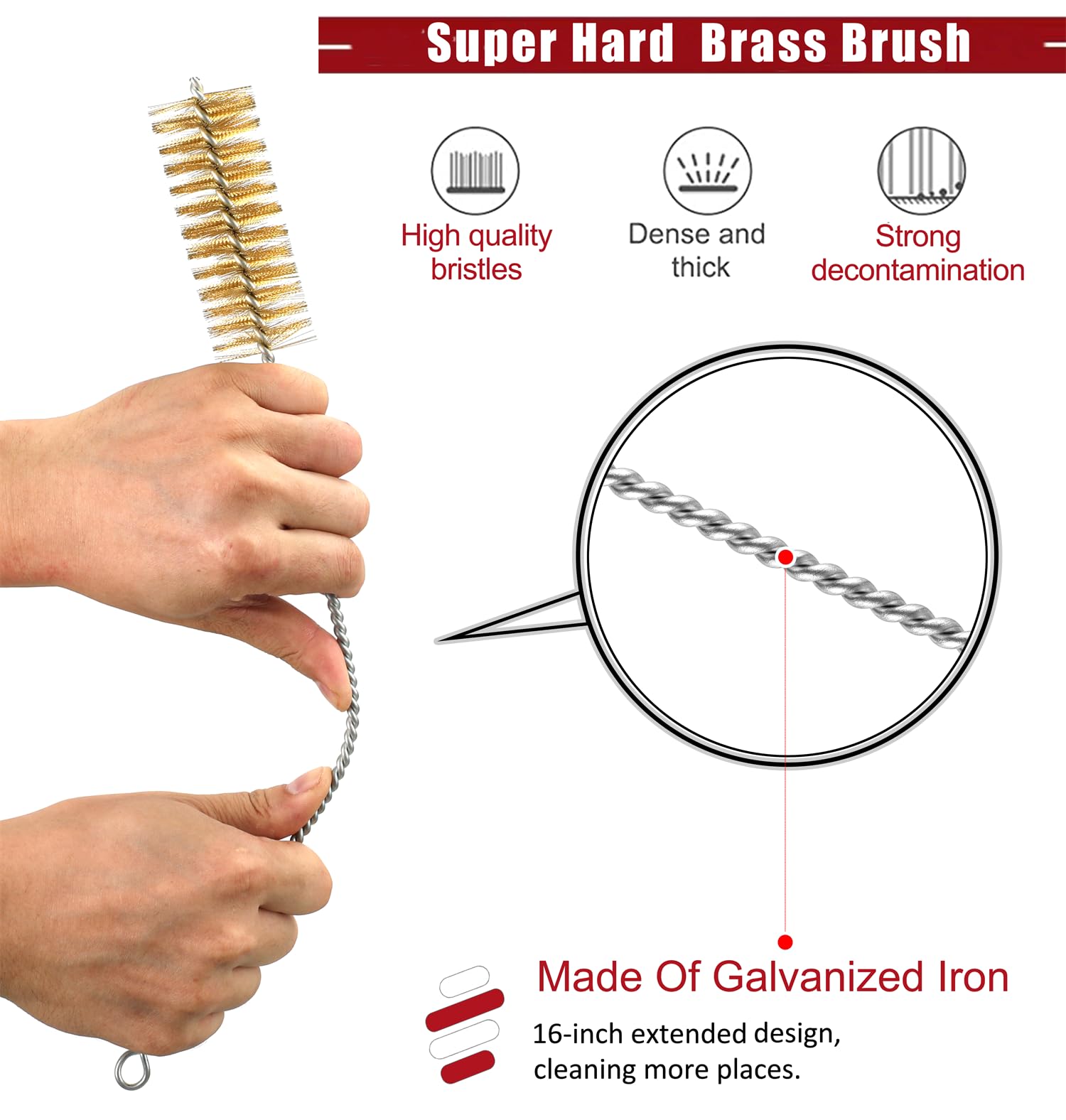 16 Inch Extra Long Pipe Cleaning Brush Set with Brass Bristles