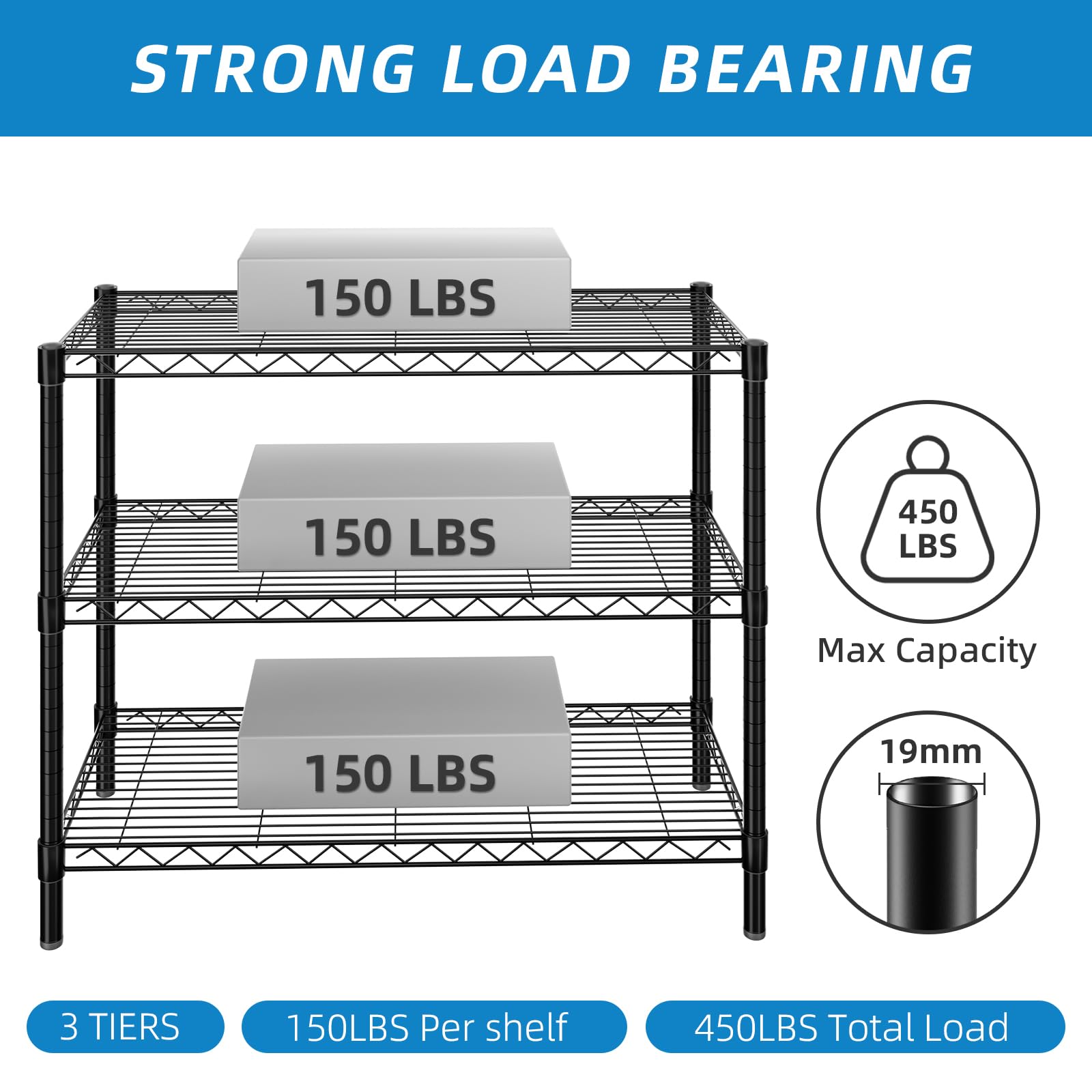 3 Shelf Adjustable Metal Wire Shelving
