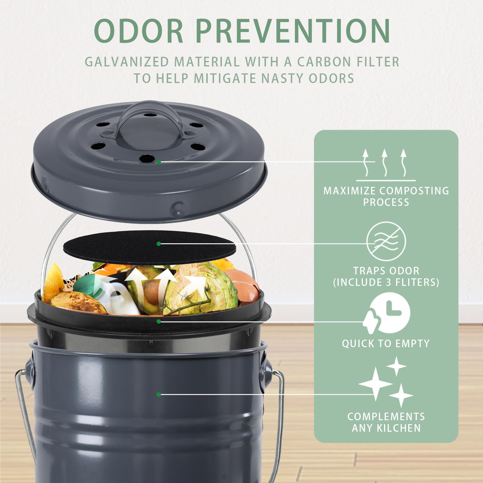 Compost Bin Kitchen Countertop Composter with lid