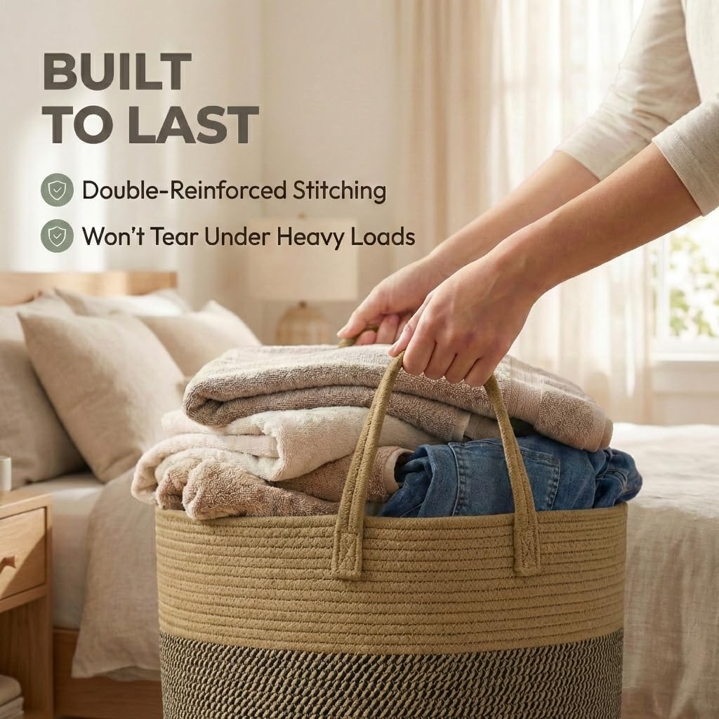 65L Extra Large Machine Washable Cotton Rope Blanket Basket