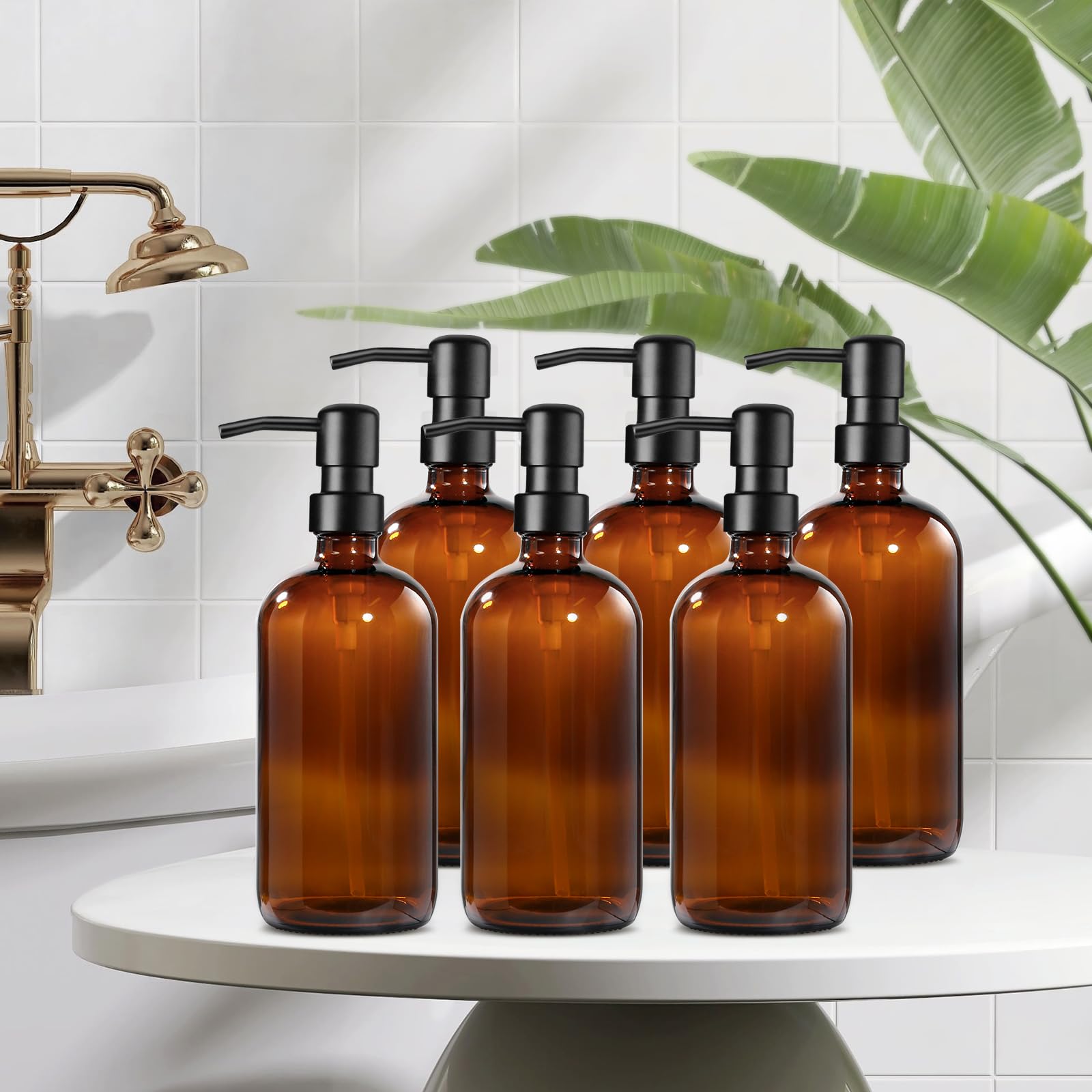 Amber Glass Soap Dispenser (6 Count)