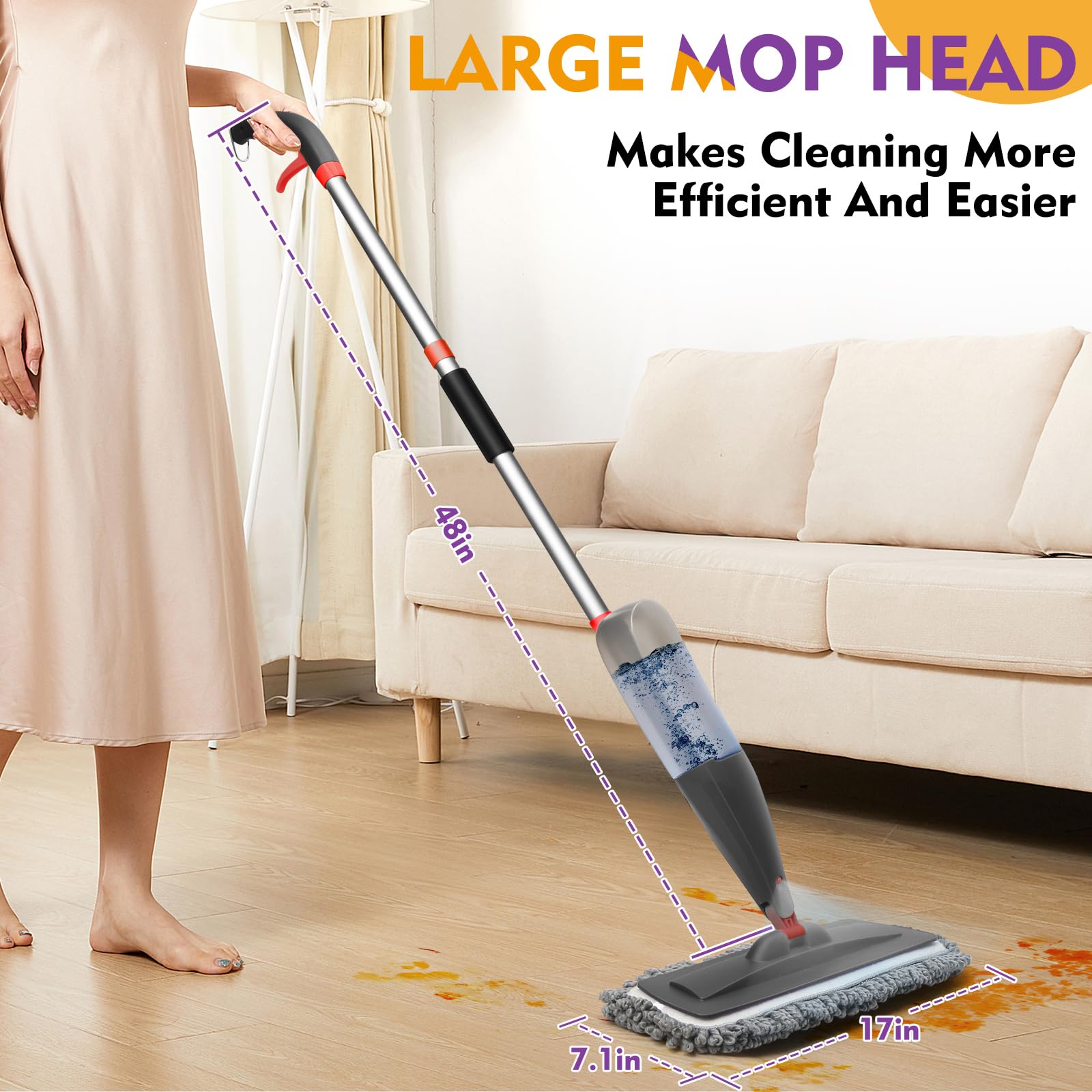 Spray Mop for Hardwood Tile Floor Cleaning with Microfiber Washable Pads