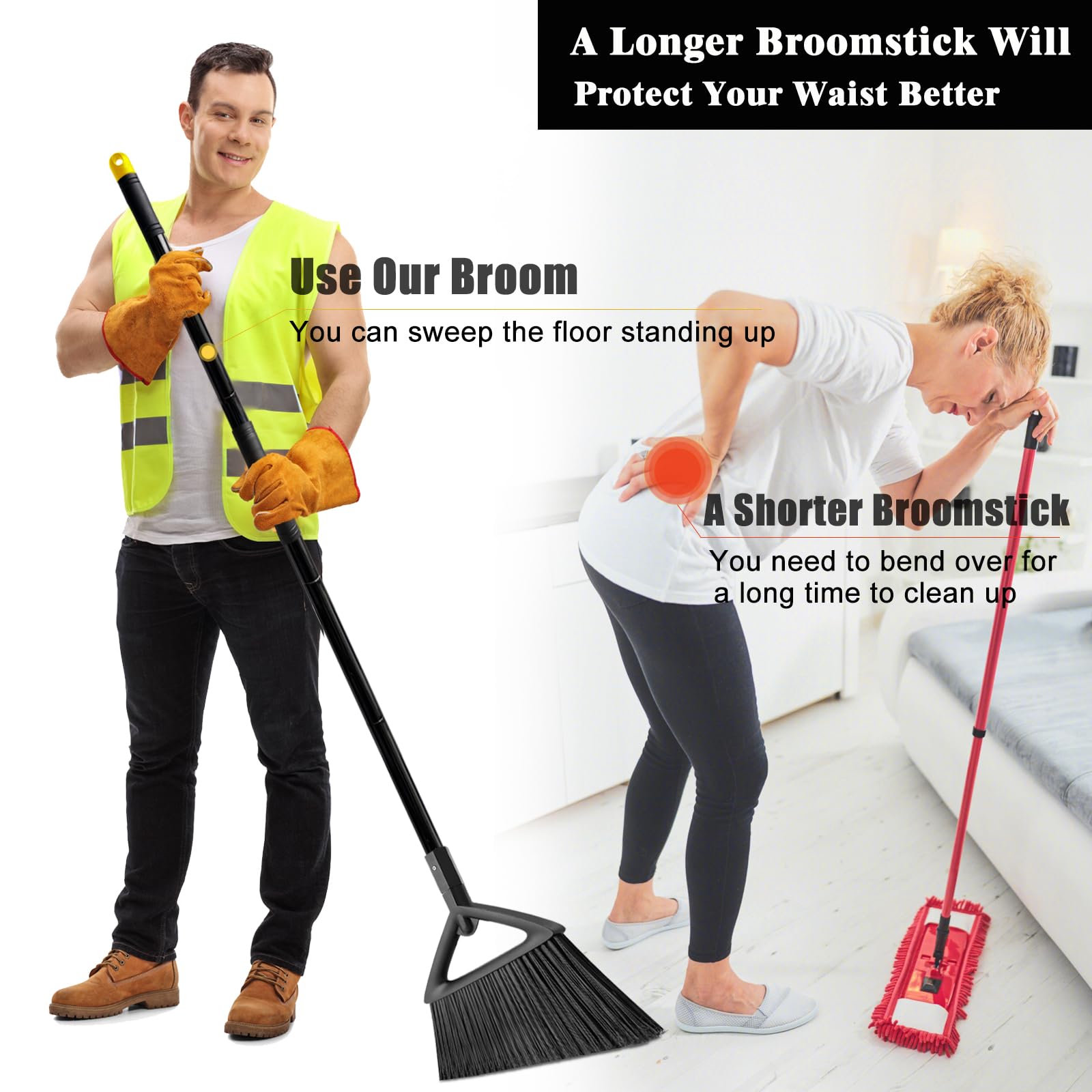 Heavy Duty Broom Outdoor Indoor (4 Count)