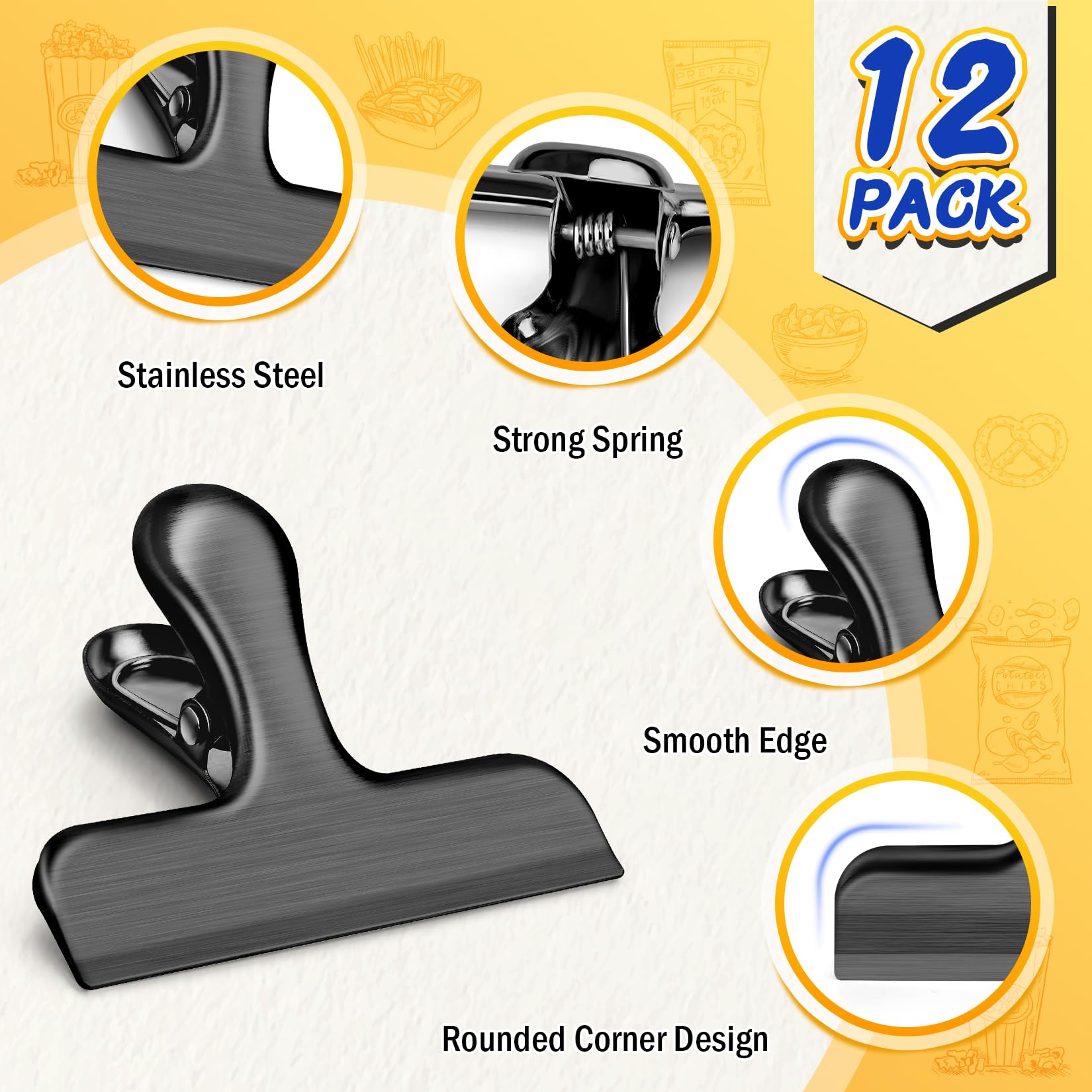 12 Pack Stainless Steel Chip Clips (12 Count)