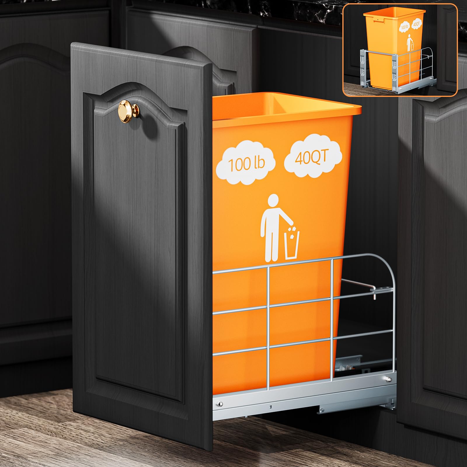 Pull Out Trash Can Under Cabinet for 40 Qt Bin