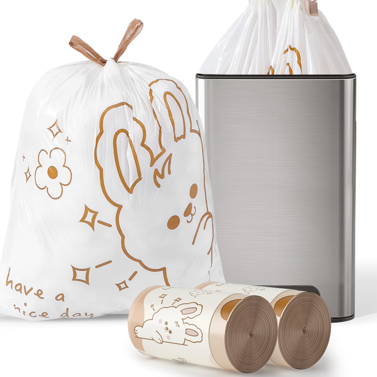 13 Gallon Trash Bags with Cute Rabbit Printed & Drawstring (50 Count)
