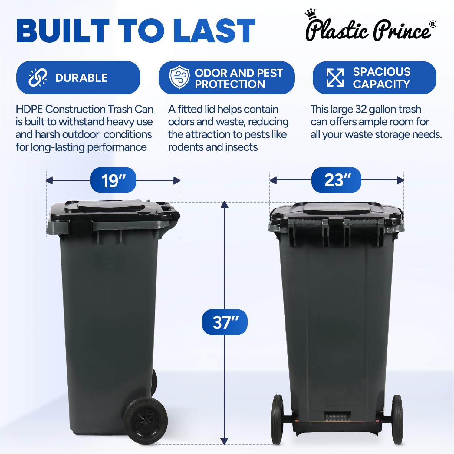 32 Gallon Trash Can with Wheels Outdoor Garbage Can with Lid and Wheels Locking Trash Can Commercial Heavy (2 Count)