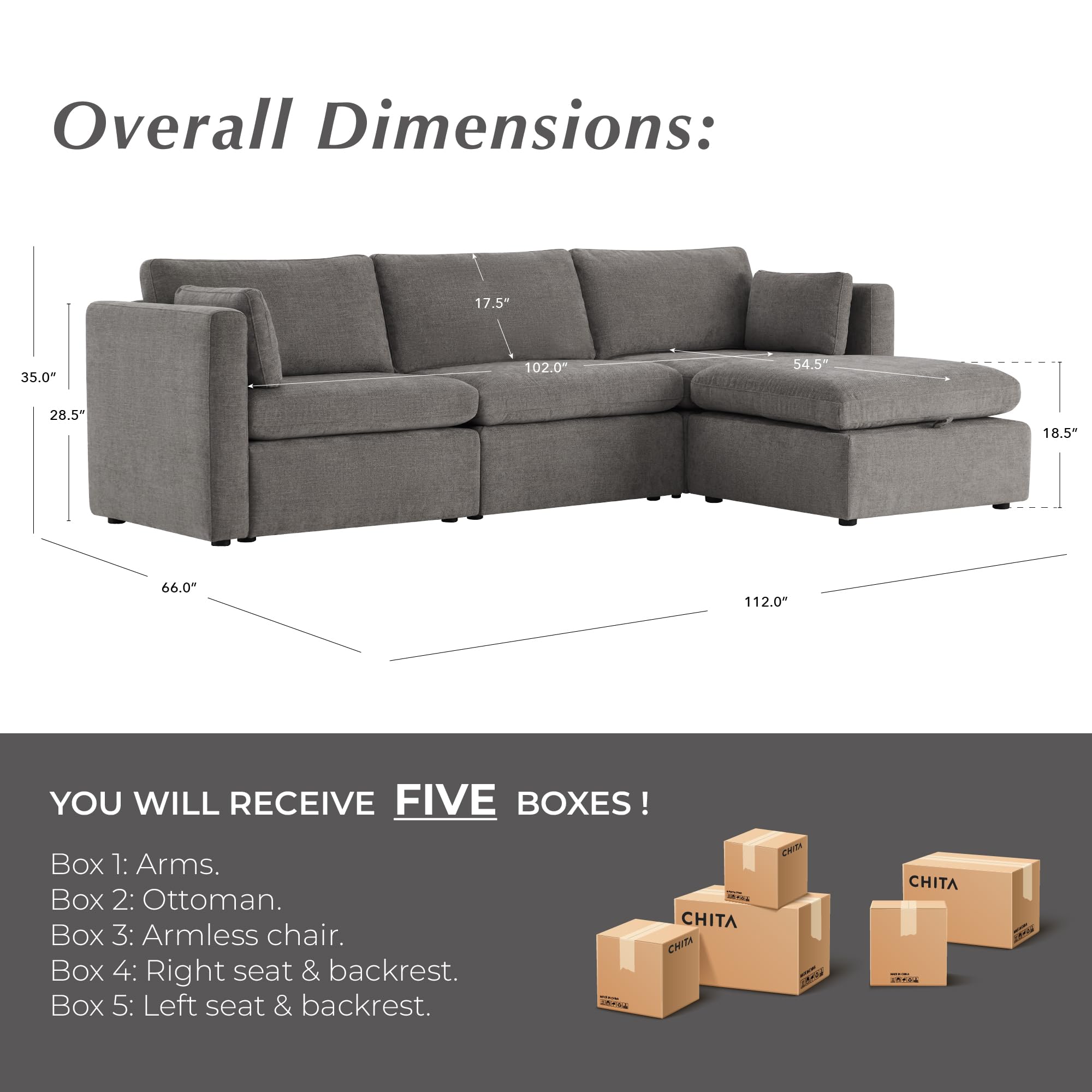 112" Modular Sectional Sofa (4 Count)