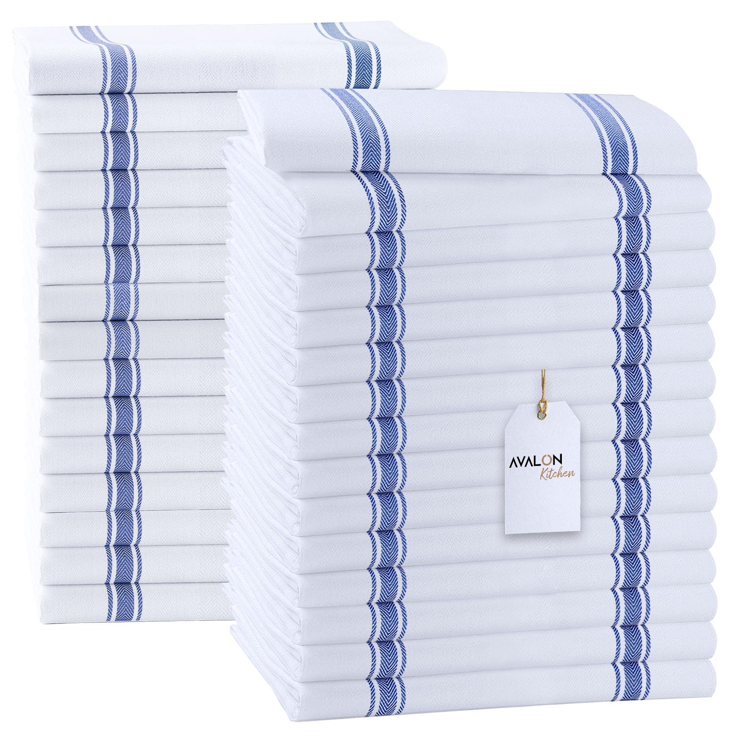 Dish Towels 30 Pack Blue Stripe 100% Cotton Kitchen Towel 15x25 Inch Tea Towels (30 Count)