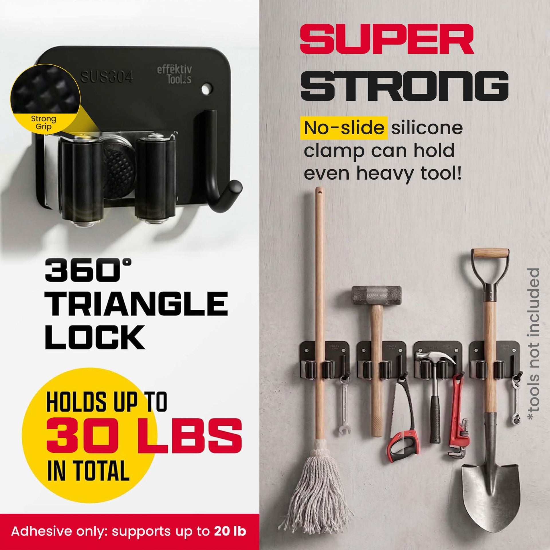 4 Pack Wall Mount Hanger for Brooms & Mops (4 Count)