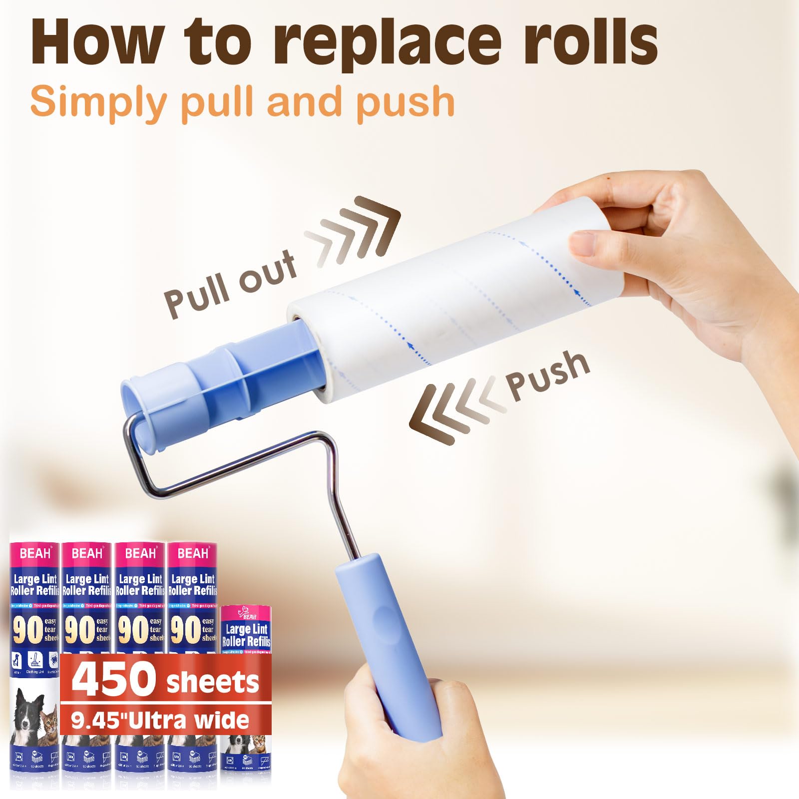 Large Lint Roller for Pet Hair Extra Sticky (5 Count)