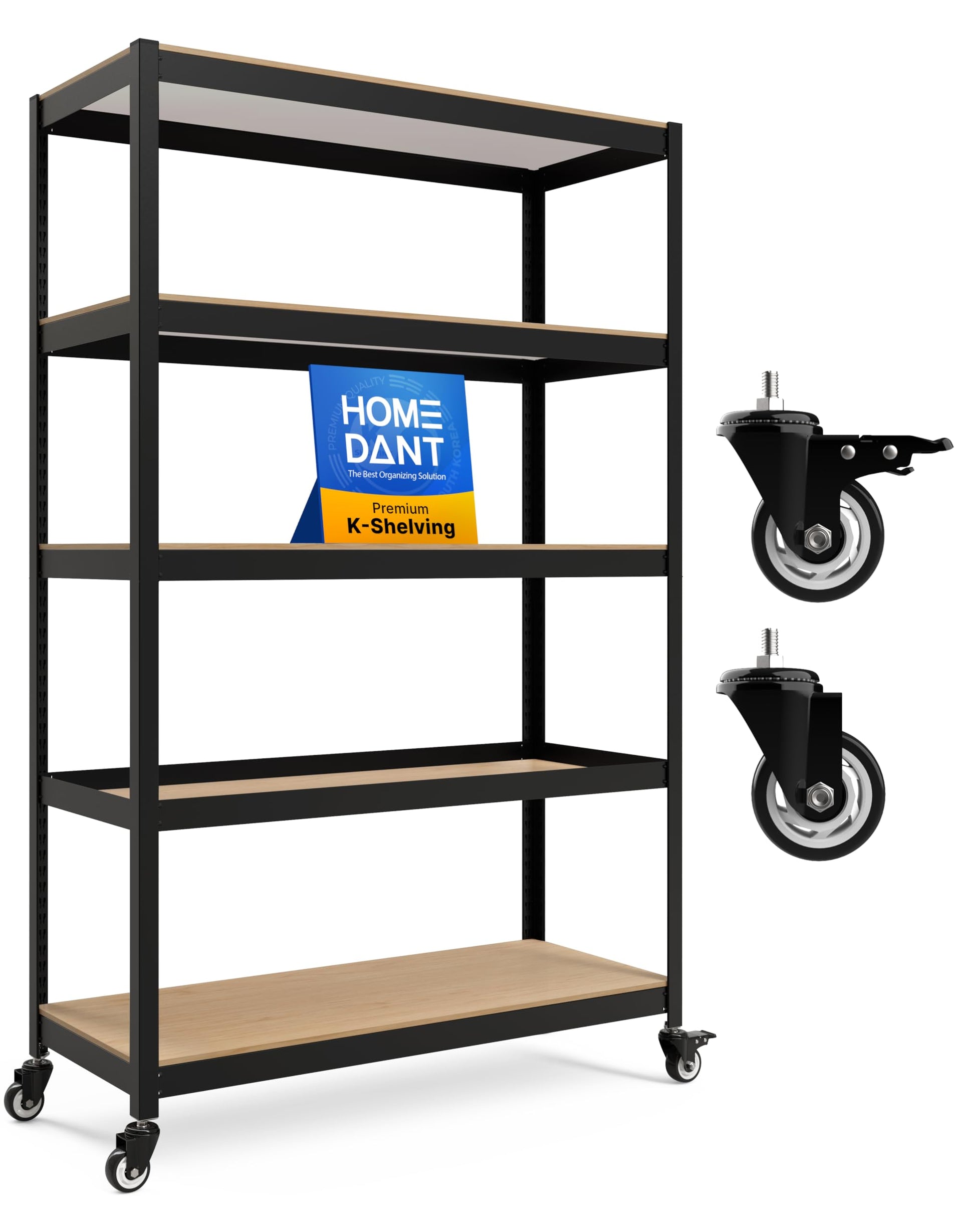 House Black 48.1" W 5 Tier Rolling Storage Shelves Metal Cart