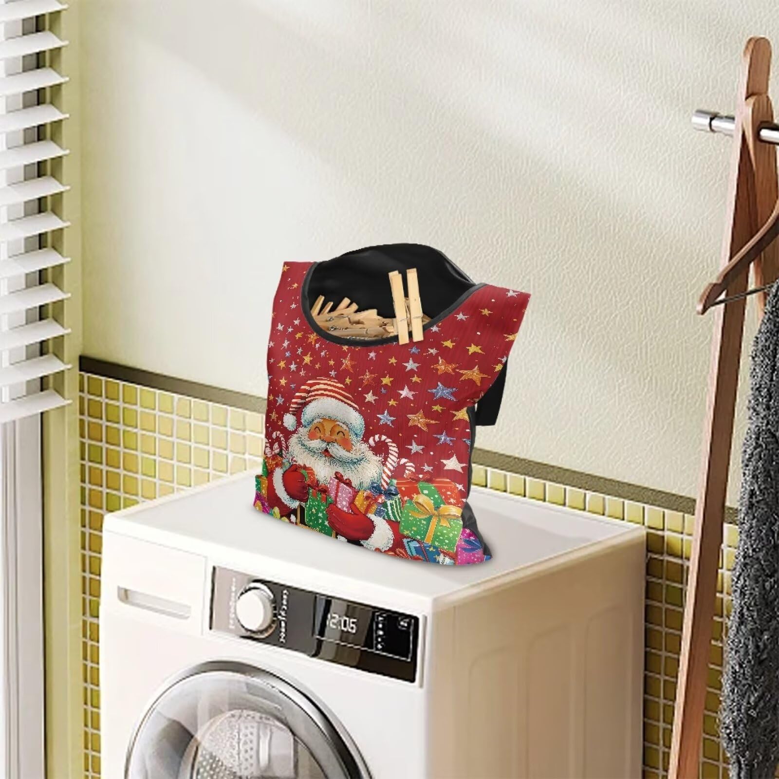 Santa Claus Gifts Laundry Clothespin Bag Space