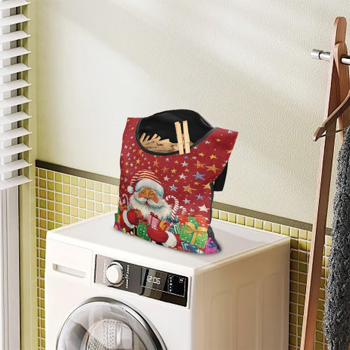 Santa Claus Gifts Laundry Clothespin Bag Space