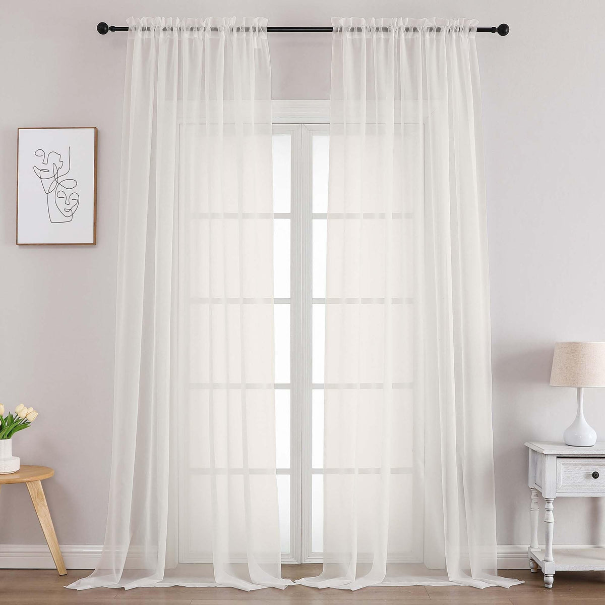 Extra Long Ivory Sheer Curtains 102 Inches Long 2 Panels (2 Count)