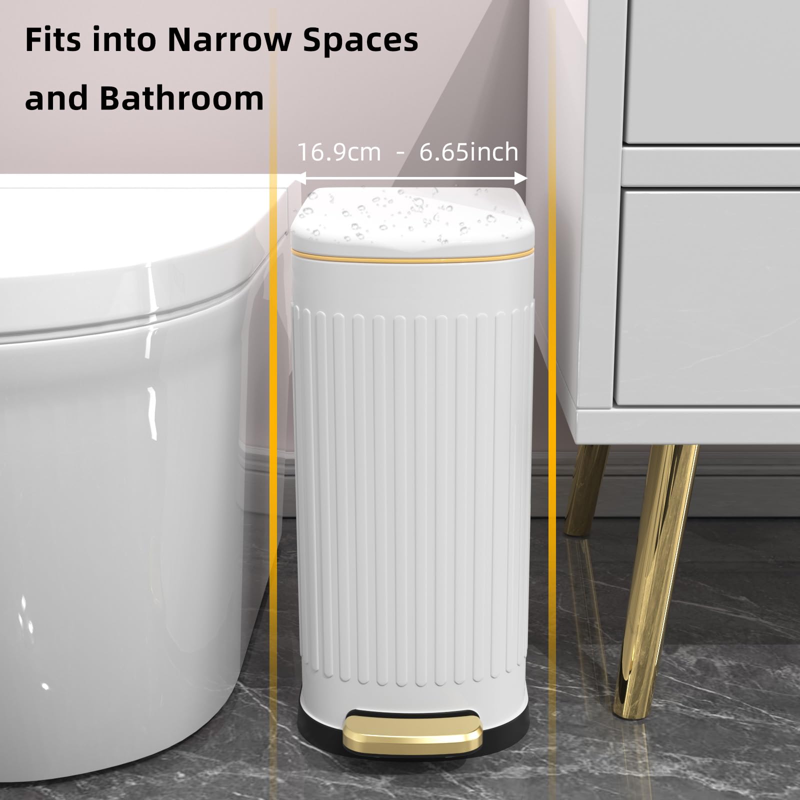 2.6 Gallon Slim Bathroom Trash Can with Soft Close Lid