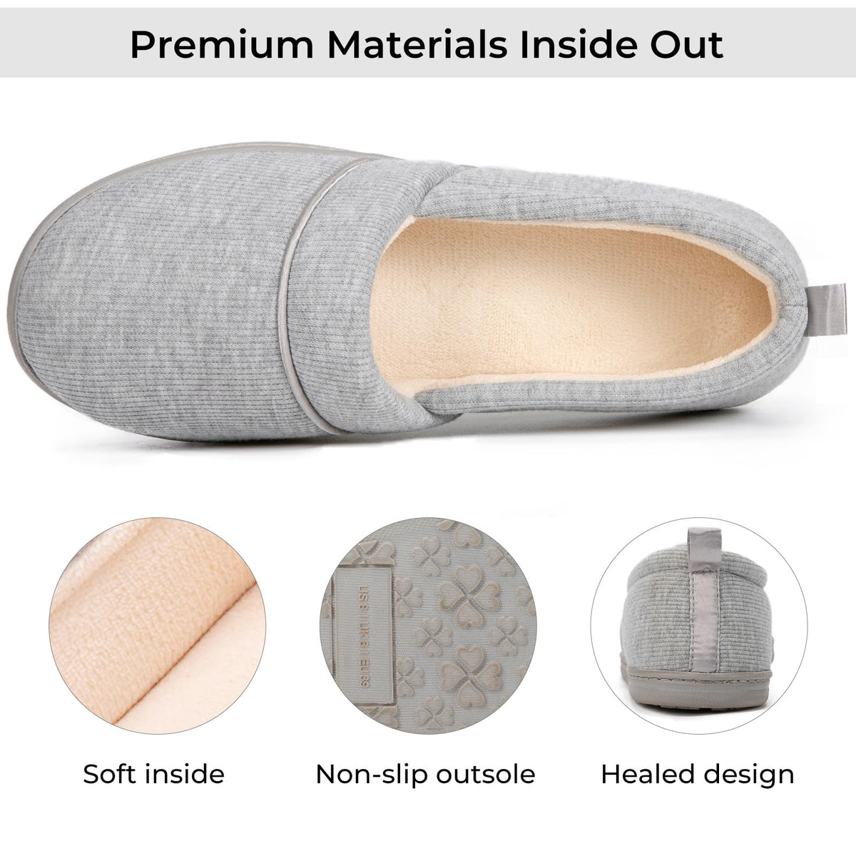 Women's Comfy Loafer Slippers House Shoes Light Gray