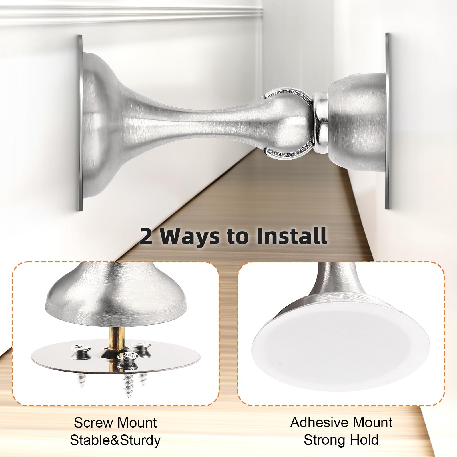 Brushed Nickel Magnetic Door Stoppers for Bottom of Door