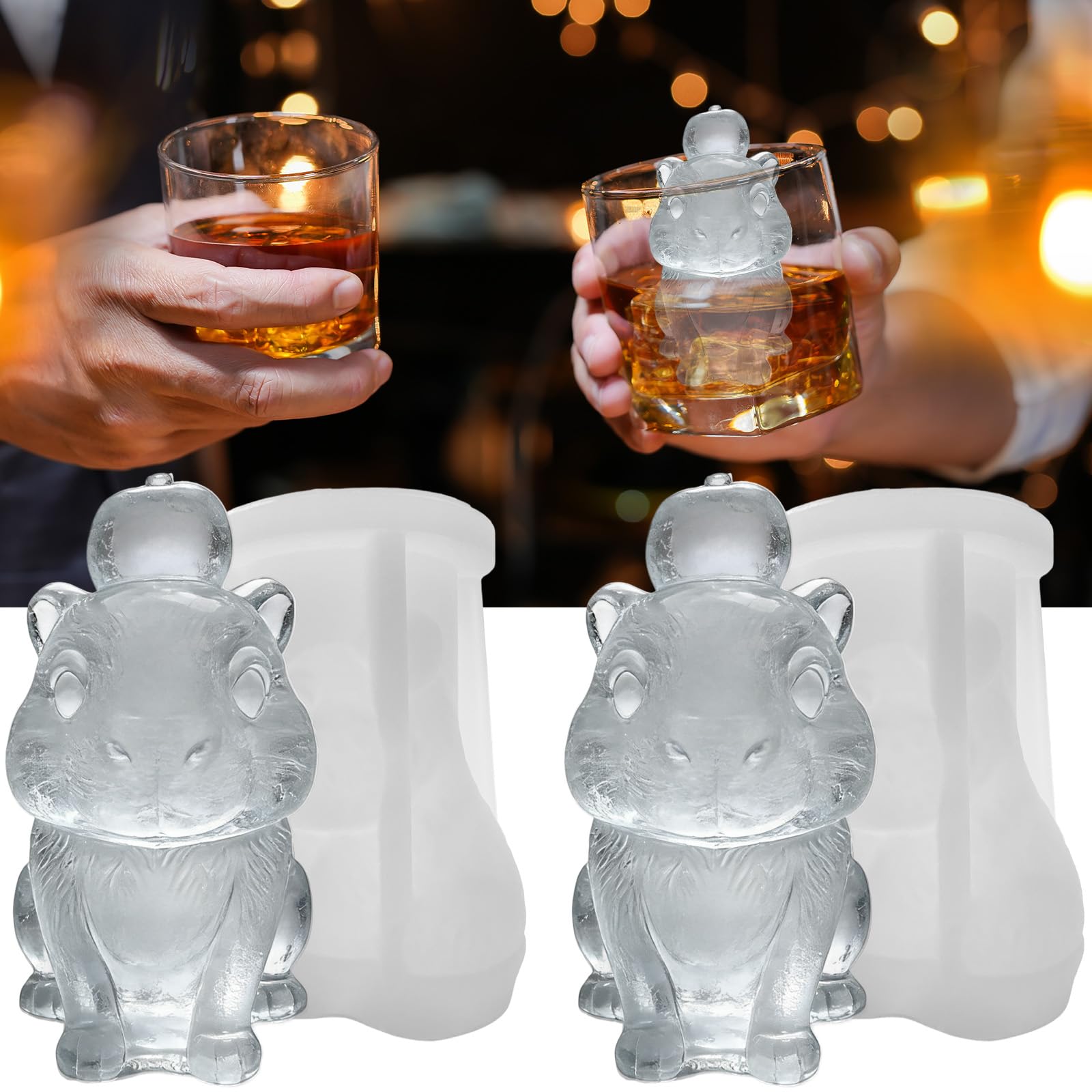 3D Capybara Ice Cube Silicone Molds Tray for Whiskey (2 Count)